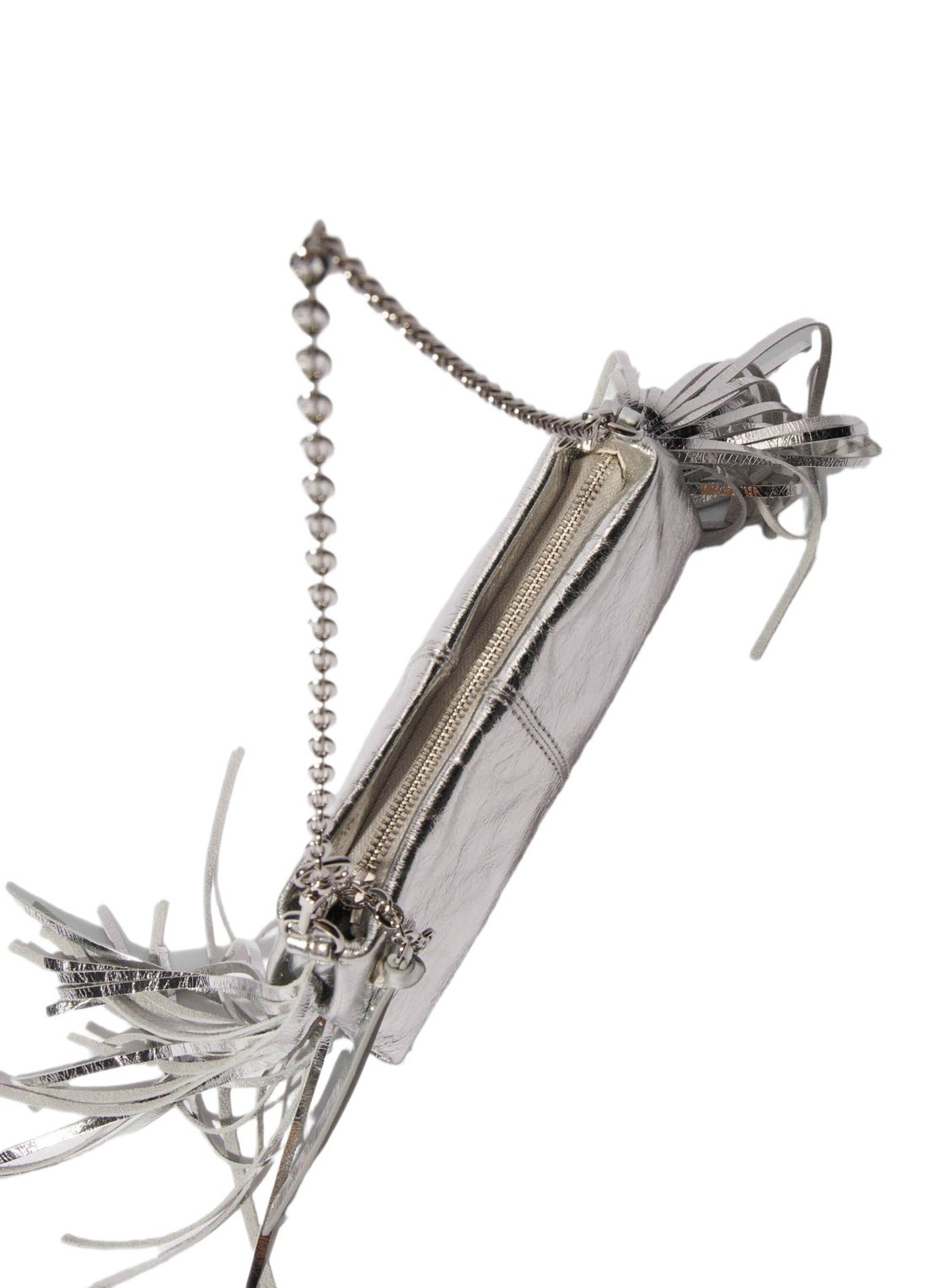 Maje Handtas van leer met franjes en metallic finish - detail 7 zilver