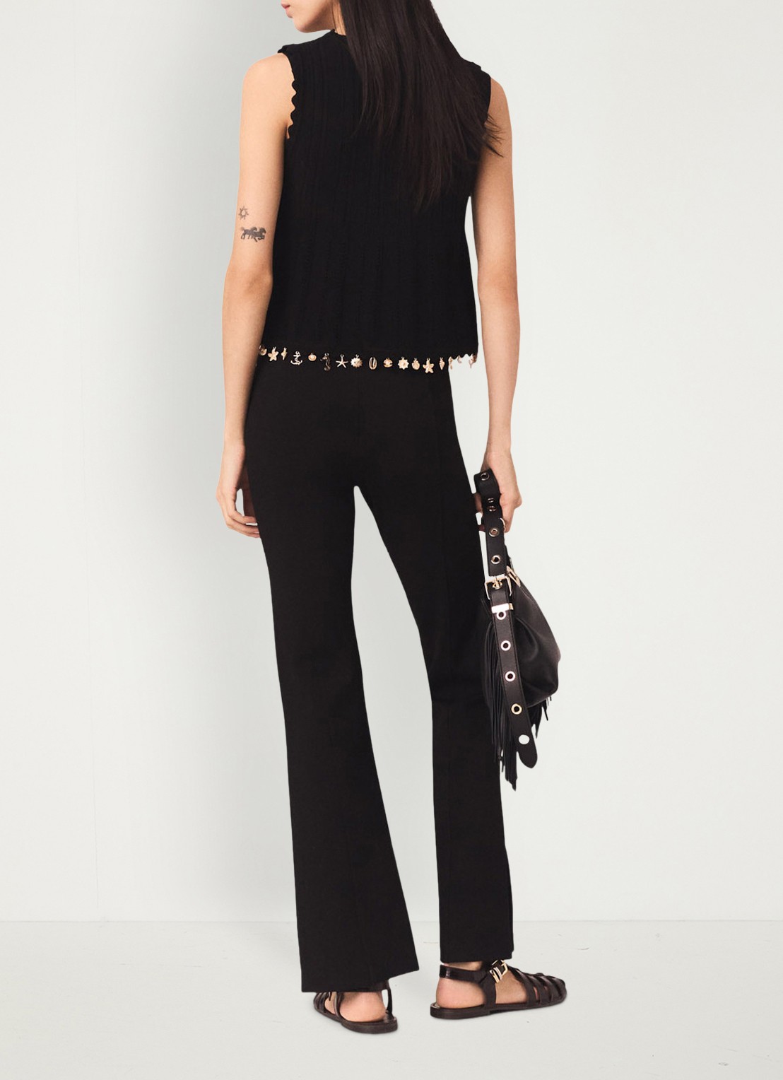 Maje High waist flared broek met split - achterkant 6 zwart
