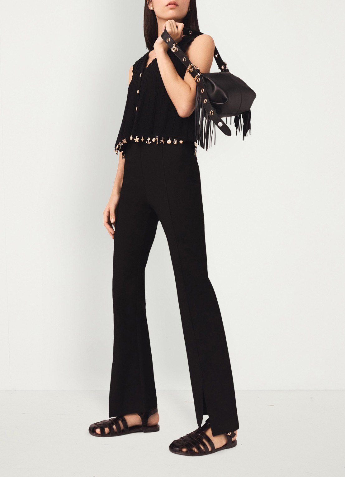 Maje High waist flared broek met split - detail 2 zwart
