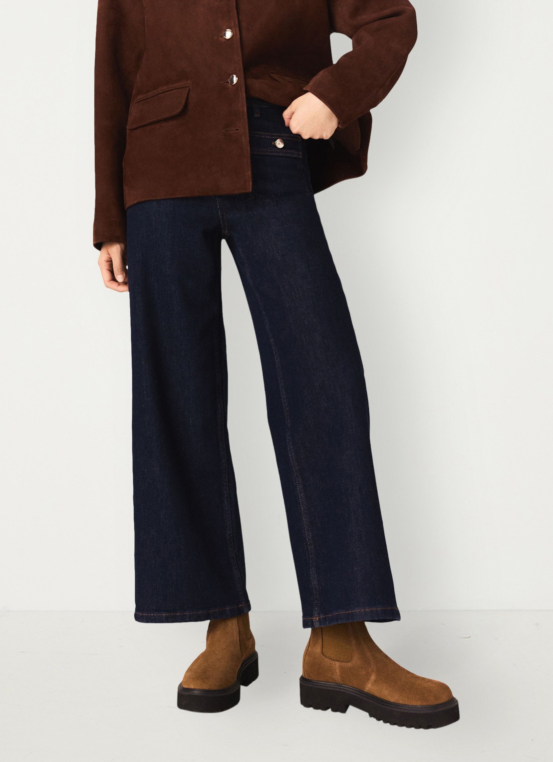Maje High waist flared jeans met opgestikte zakken - detail 3 donkerblauw