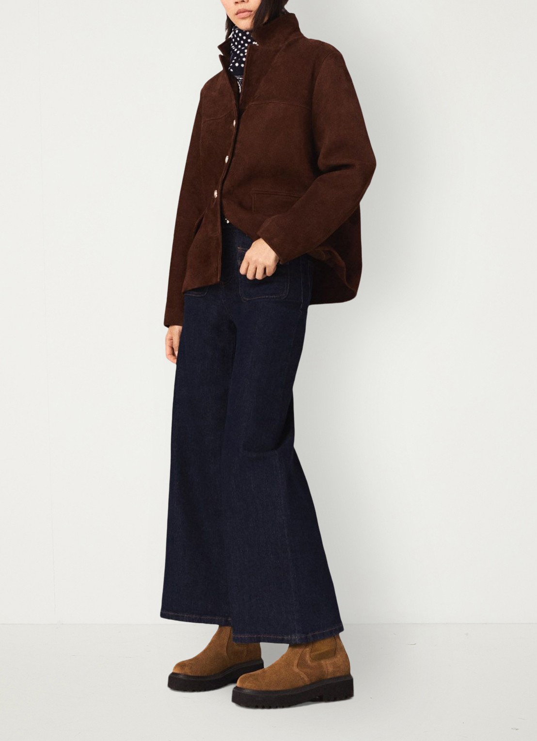 Maje High waist flared jeans met opgestikte zakken - detail 4 donkerblauw