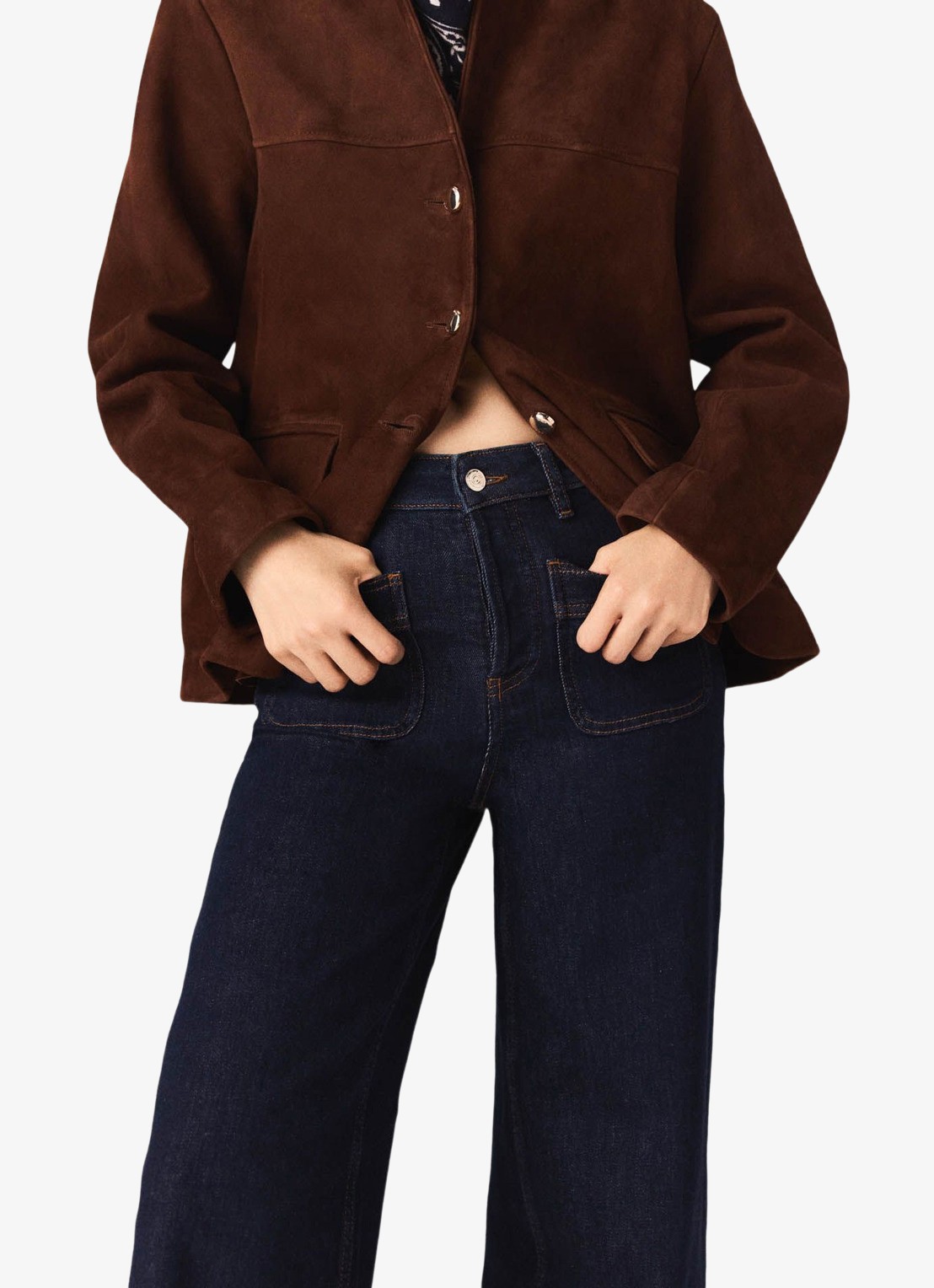 Maje High waist flared jeans met opgestikte zakken - detail 6 donkerblauw