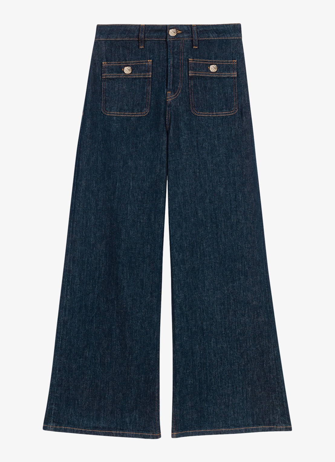 Maje High waist flared jeans met opgestikte zakken - voorkant donkerblauw
