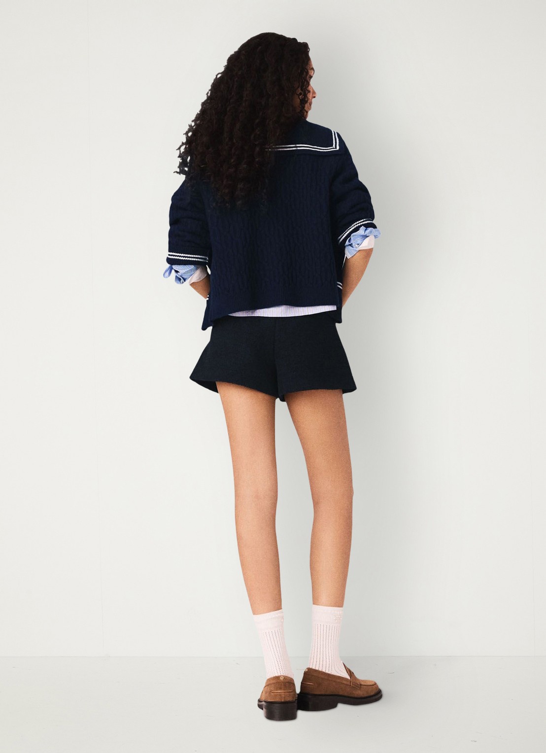 Maje High waist korte broek van denim  - achterkant donkerblauw