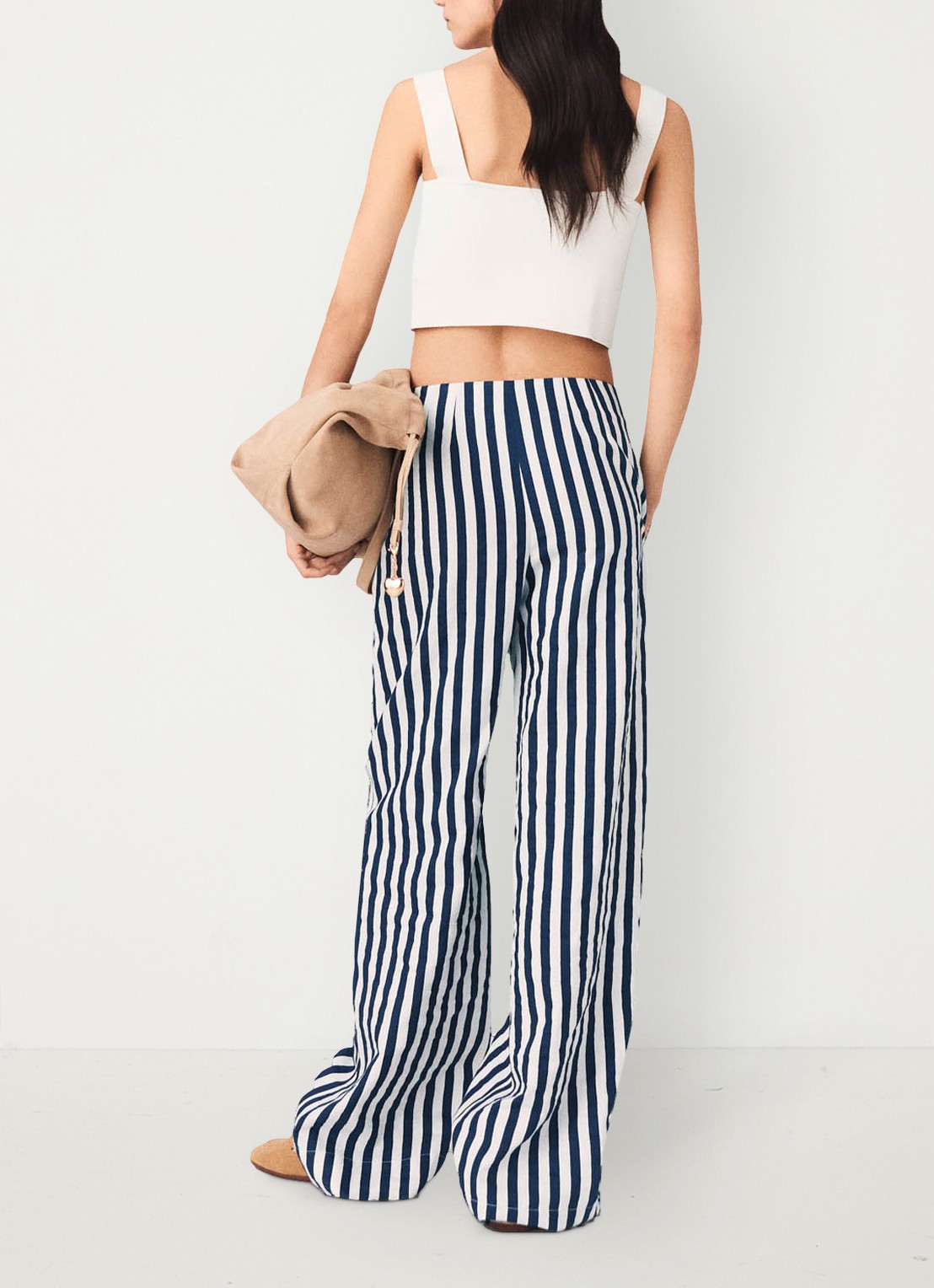 Maje High waist loose fit pantalon met streepprint - achterkant 5 donkerblauw