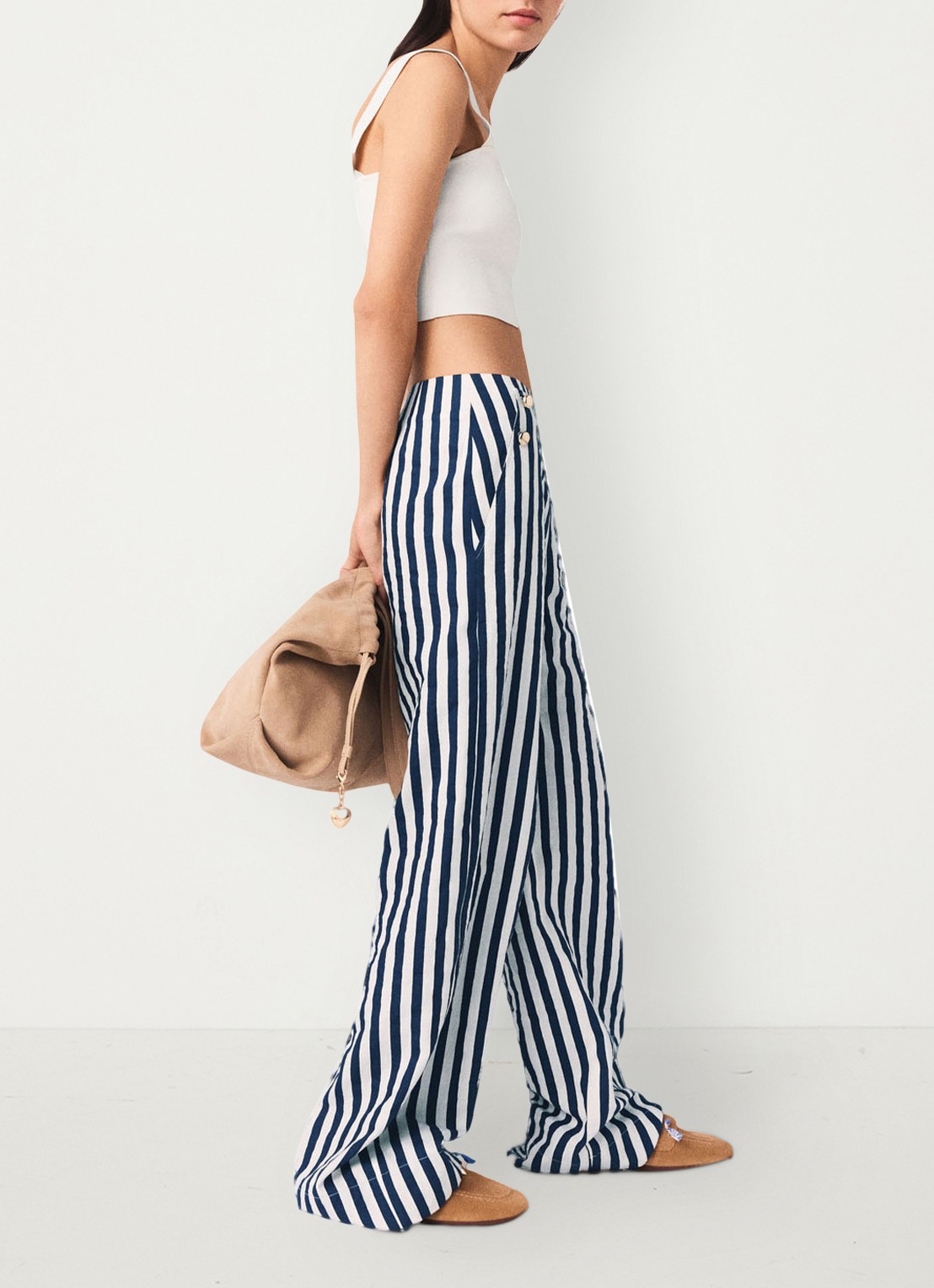 Maje High waist loose fit pantalon met streepprint - detail 2 donkerblauw
