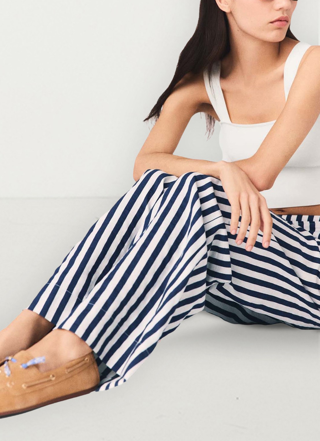 Maje High waist loose fit pantalon met streepprint - detail 3 donkerblauw