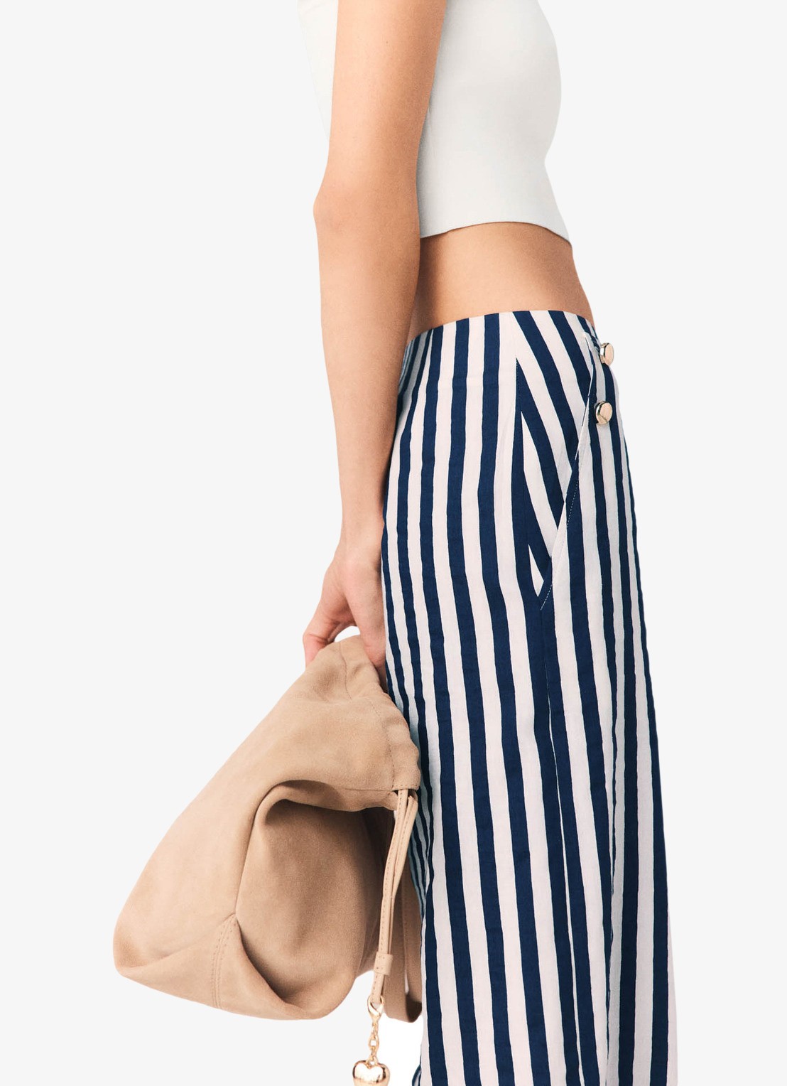 Maje High waist loose fit pantalon met streepprint - detail 4 donkerblauw