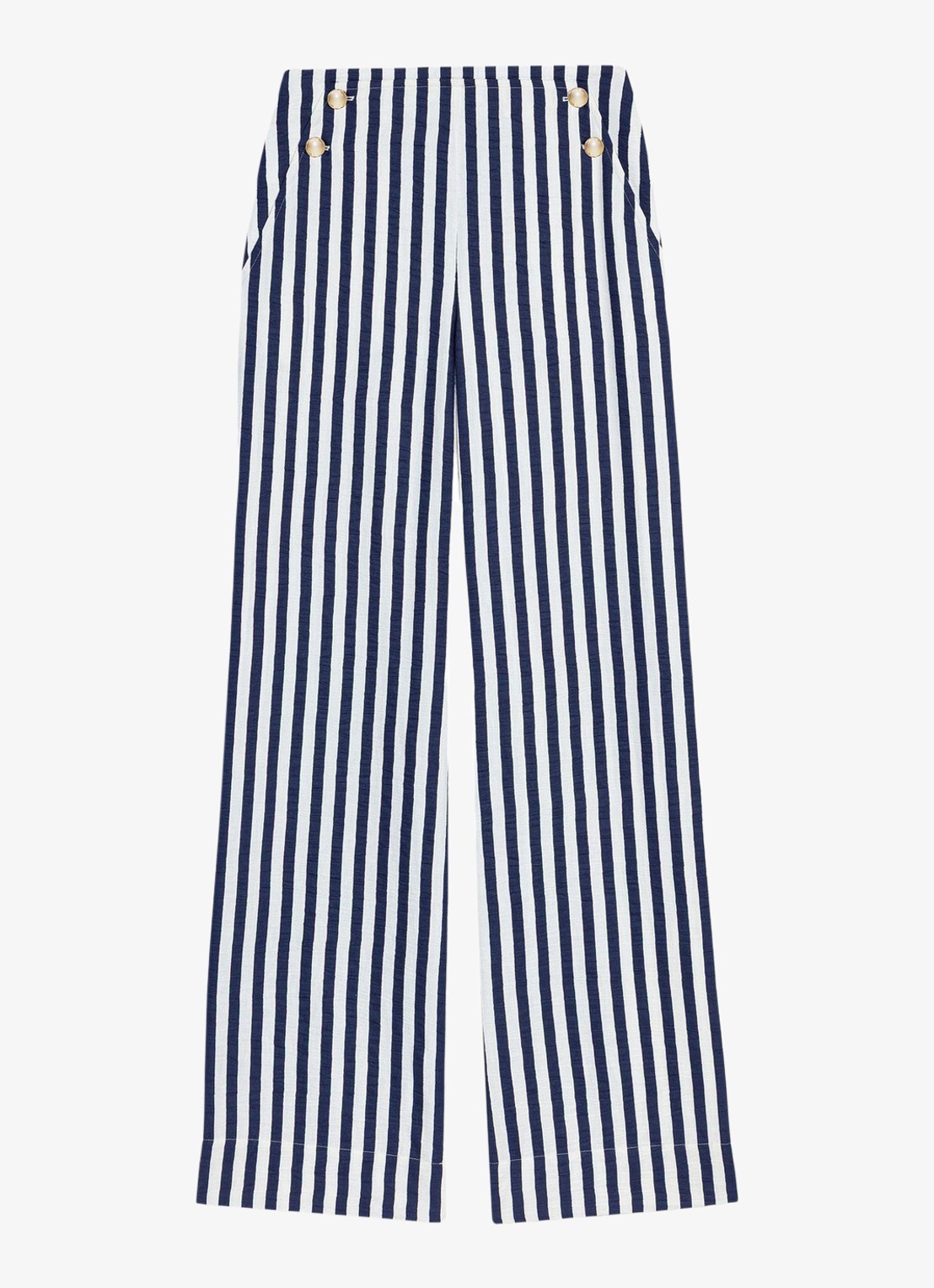 Maje High waist loose fit pantalon met streepprint - voorkant 6 donkerblauw