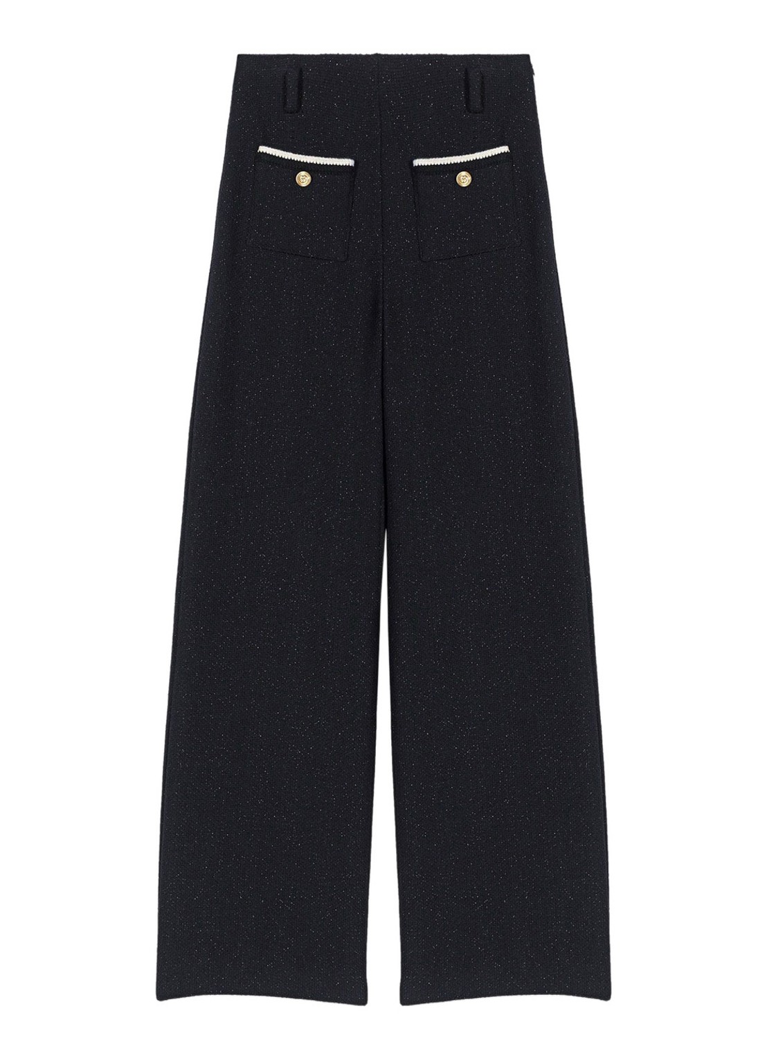 Maje High waist loose fit pantalon met tweed-look - voorkant 7 zwart