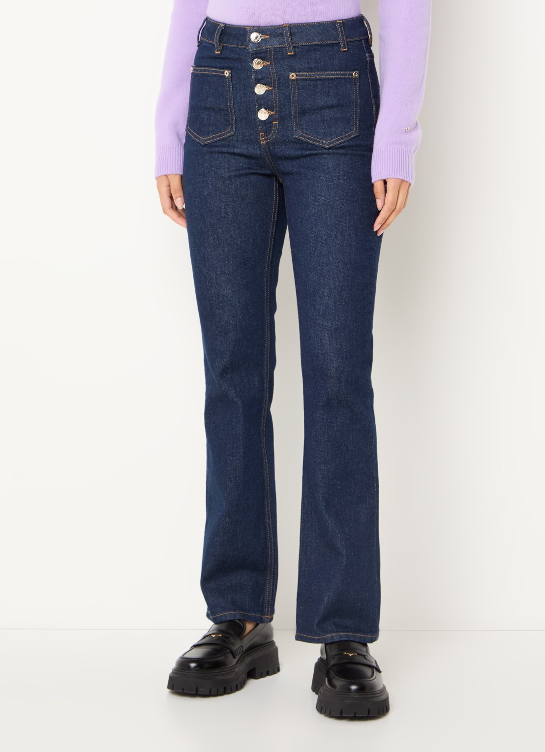 Maje High waist straight leg jeans met donkere wassing - detail 2 indigo