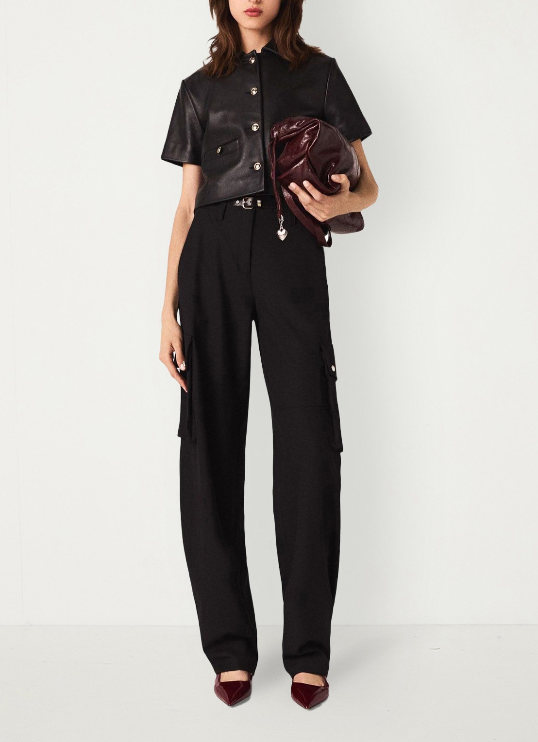 Maje High waist tapered fit cargobroek met steekzakken - voorkant 2 jeans