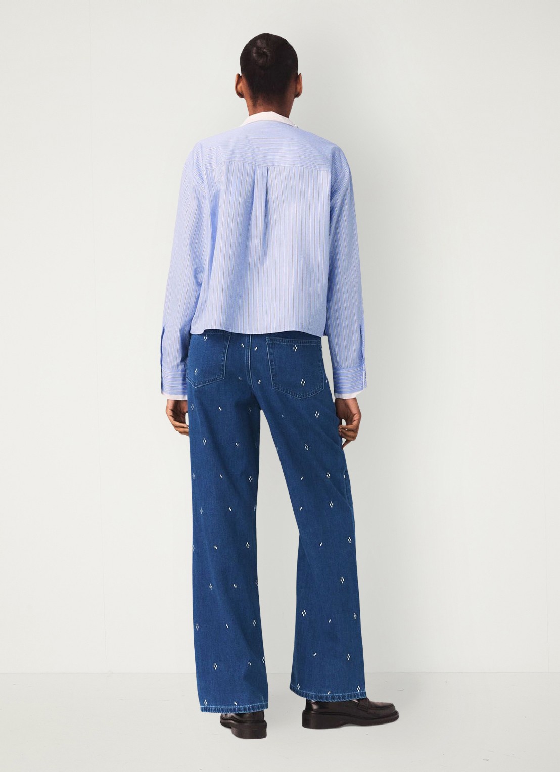 Maje High waist wide fit jeans met strass - achterkant 7 donkerblauw