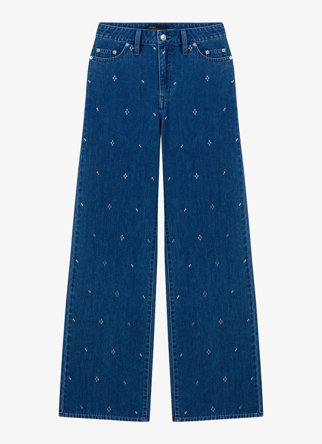 Maje High waist wide fit jeans met strass - voorkant 5 donkerblauw