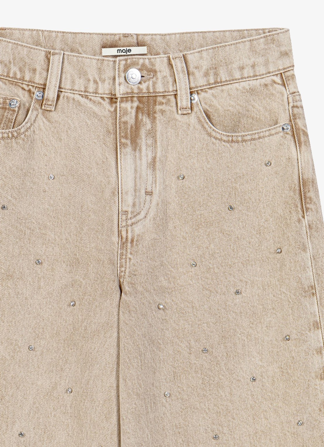 Maje High waist wide fit jeans met strass - detail 6 beige / beige