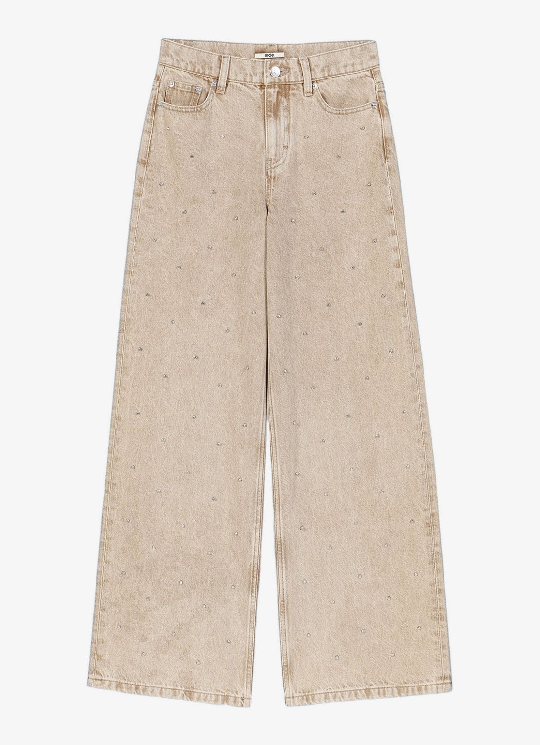 Maje High waist wide fit jeans met strass - voorkant beige / beige