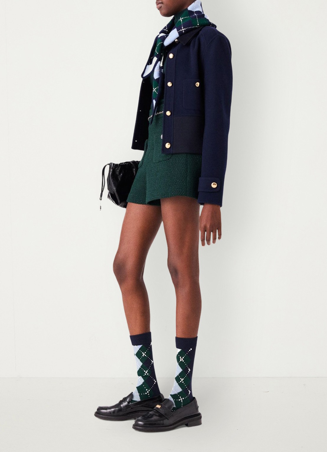 Maje High waist wide fit korte broek met tweed-look - detail 2 groen