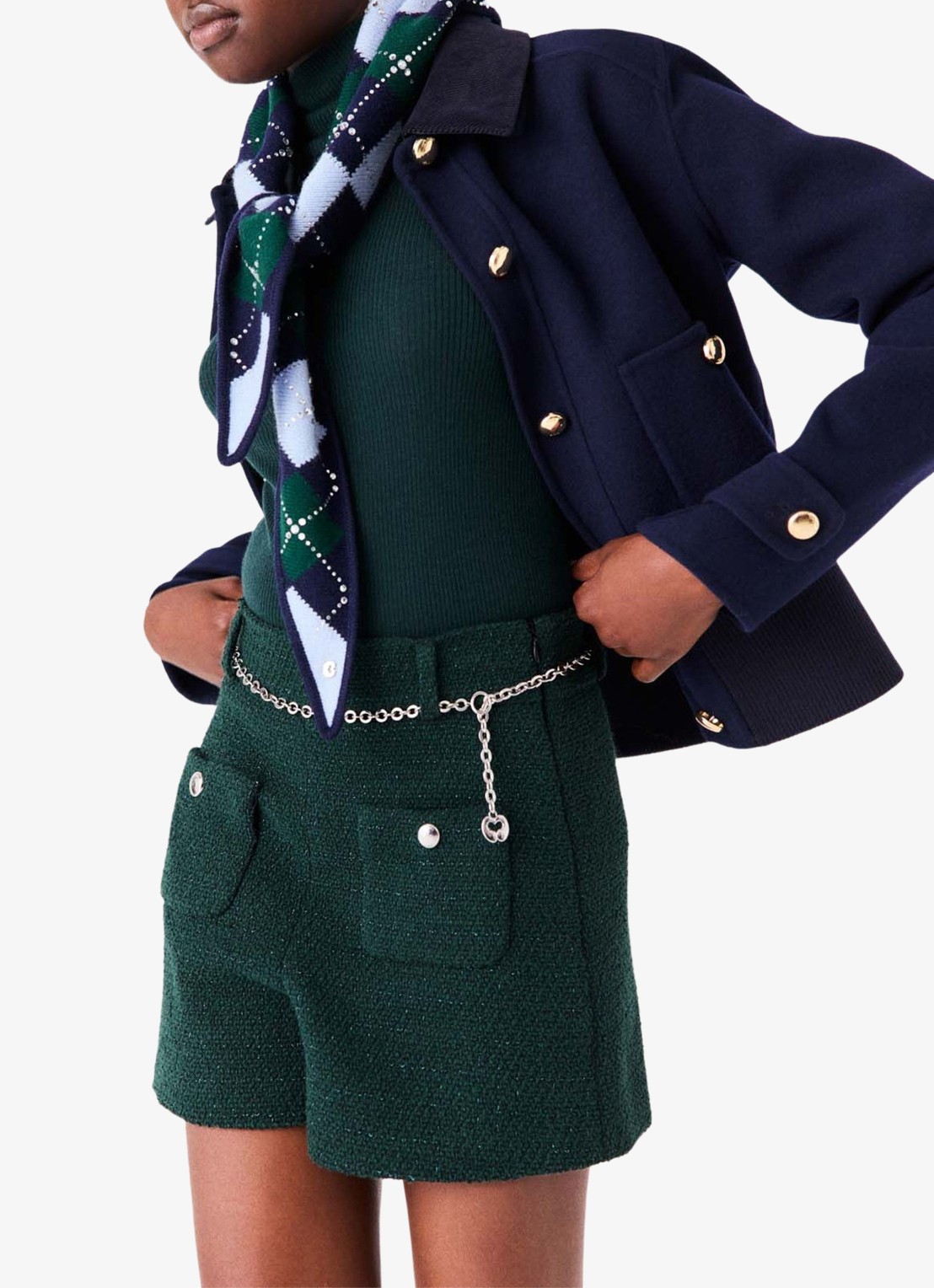 Maje High waist wide fit korte broek met tweed-look - detail 3 groen