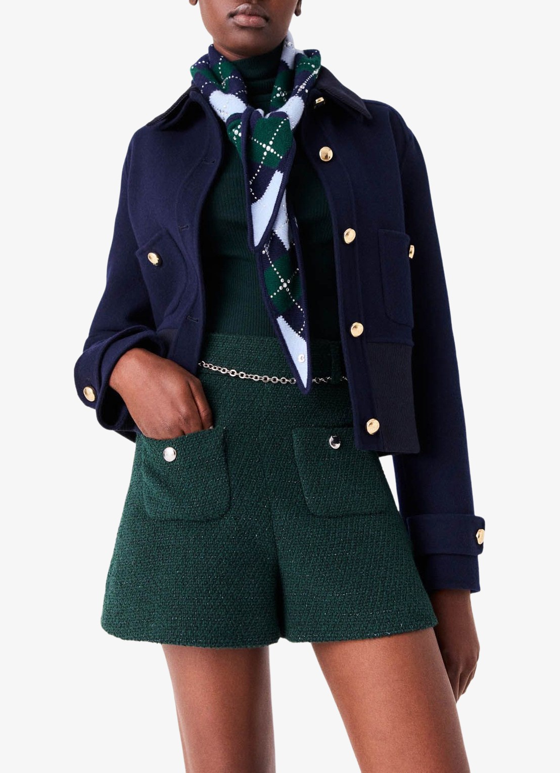 Maje High waist wide fit korte broek met tweed-look - detail 5 groen