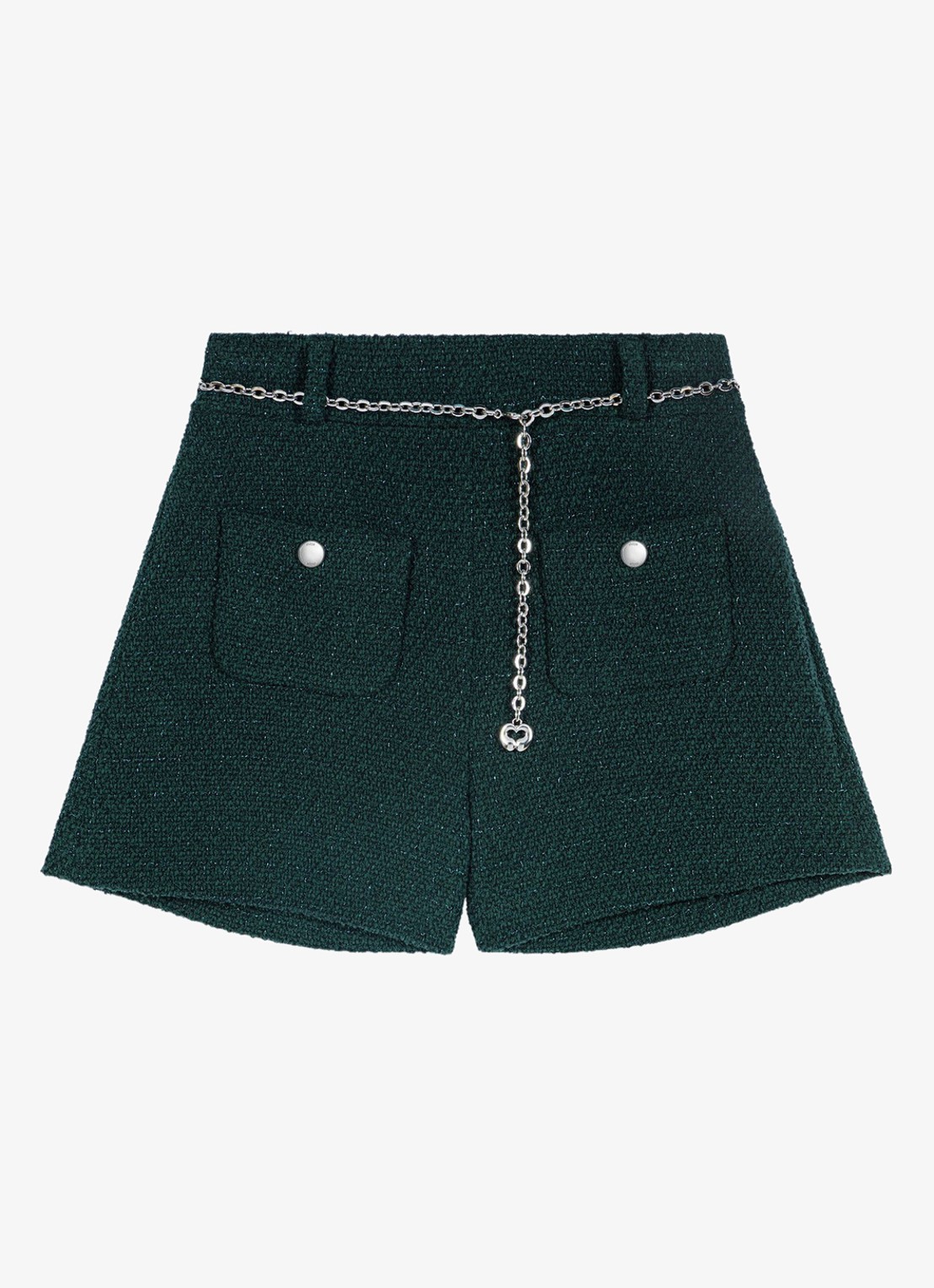 Maje High waist wide fit korte broek met tweed-look - voorkant 7 groen