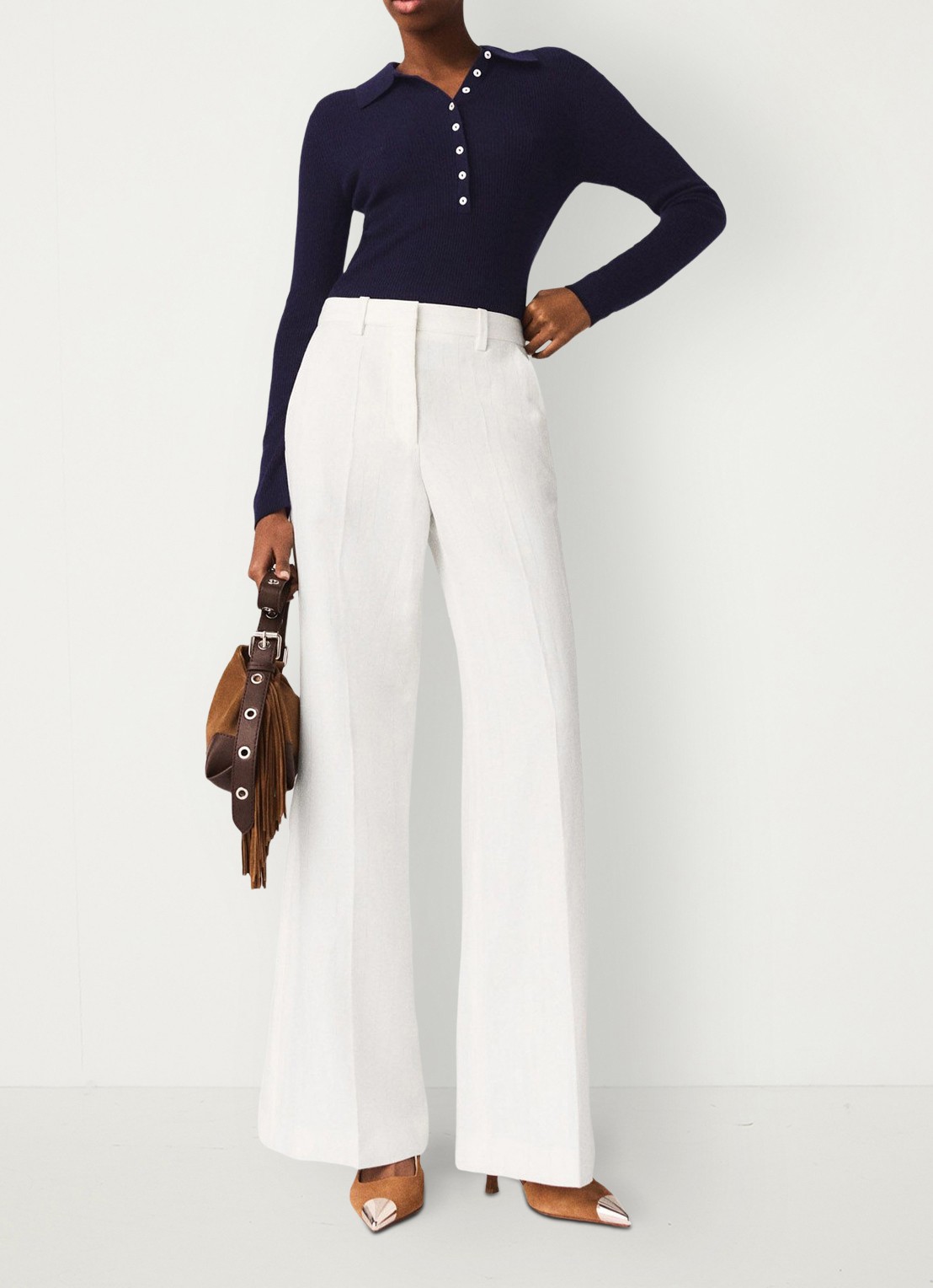 Maje High waist wide fit pantalon in linnenblend met krijtstreep - detail 4 wit