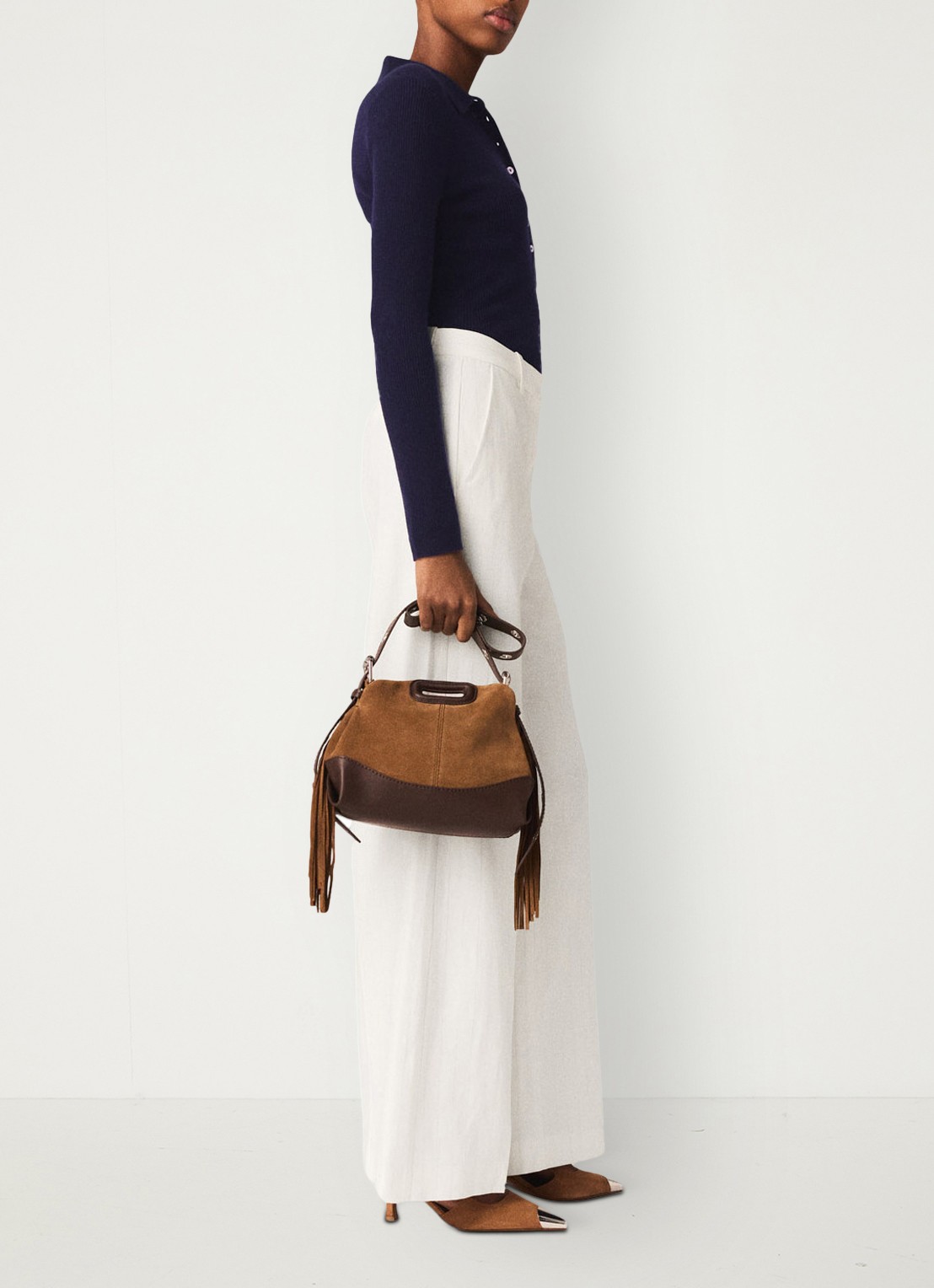 Maje High waist wide fit pantalon in linnenblend met krijtstreep - detail 5 wit