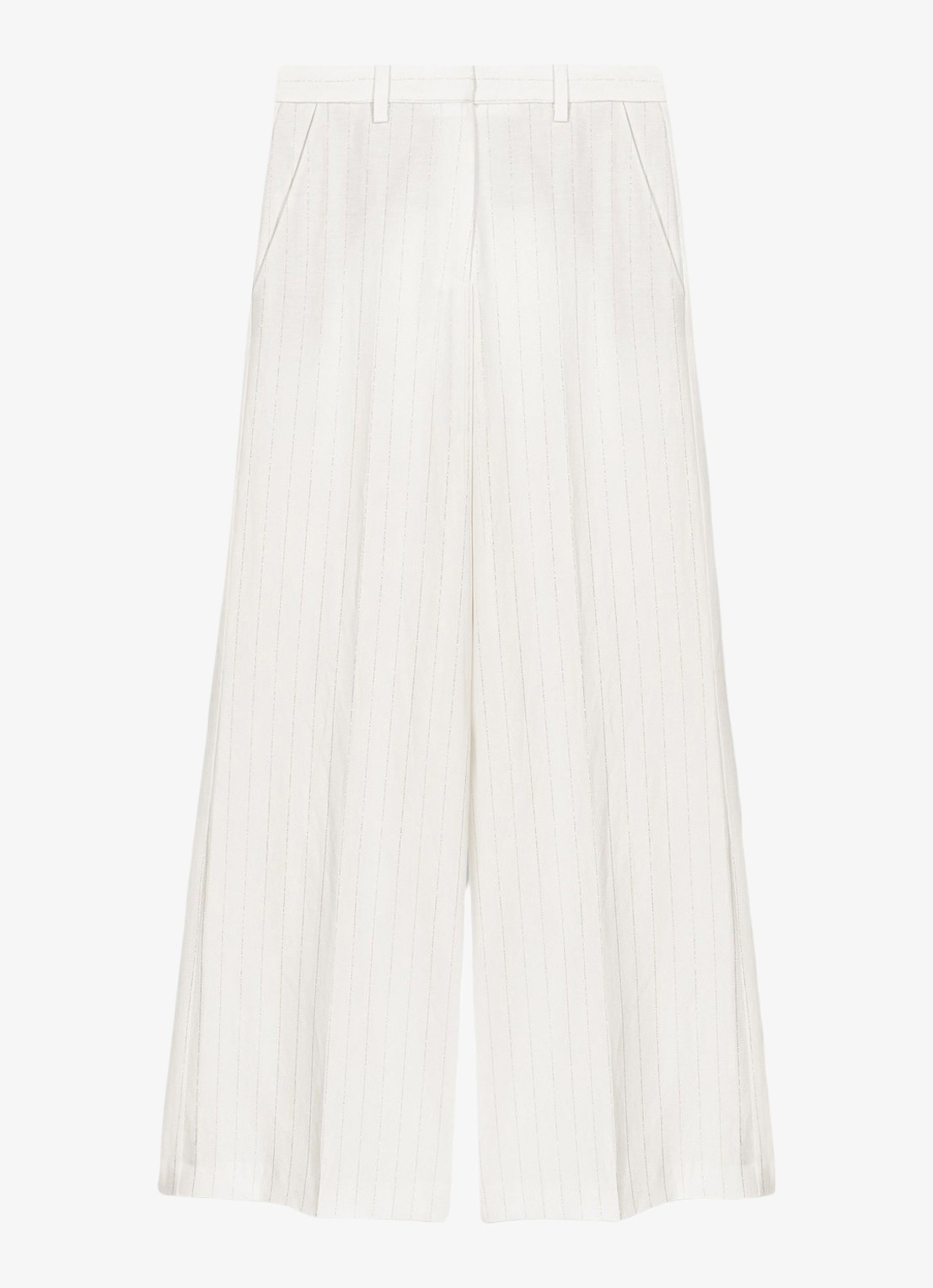 Maje High waist wide fit pantalon in linnenblend met krijtstreep - voorkant 2 wit
