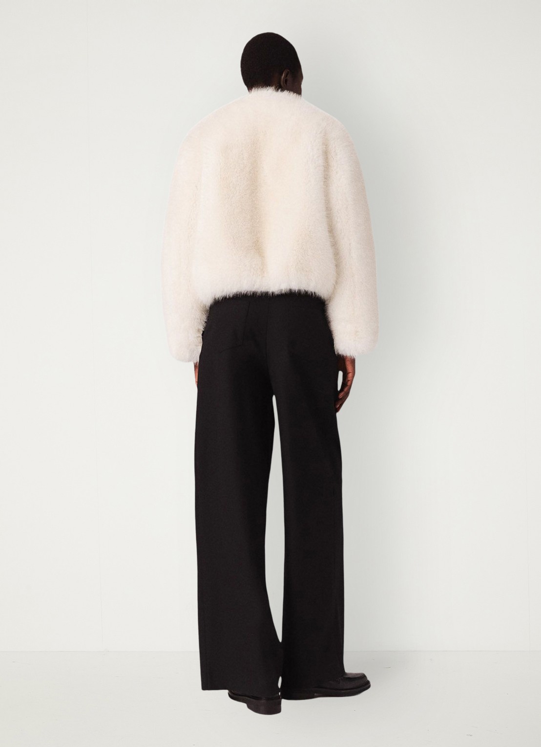 Maje High waist wide fit pantalon in wolblend met gesp - achterkant zwart