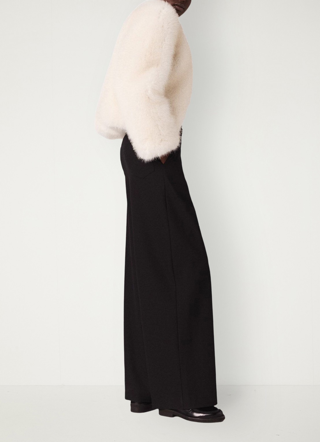 Maje High waist wide fit pantalon in wolblend met gesp - detail 4 zwart