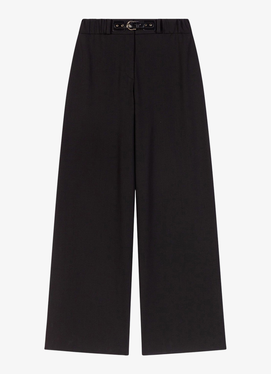 Maje High waist wide fit pantalon in wolblend met gesp - voorkant 2 zwart