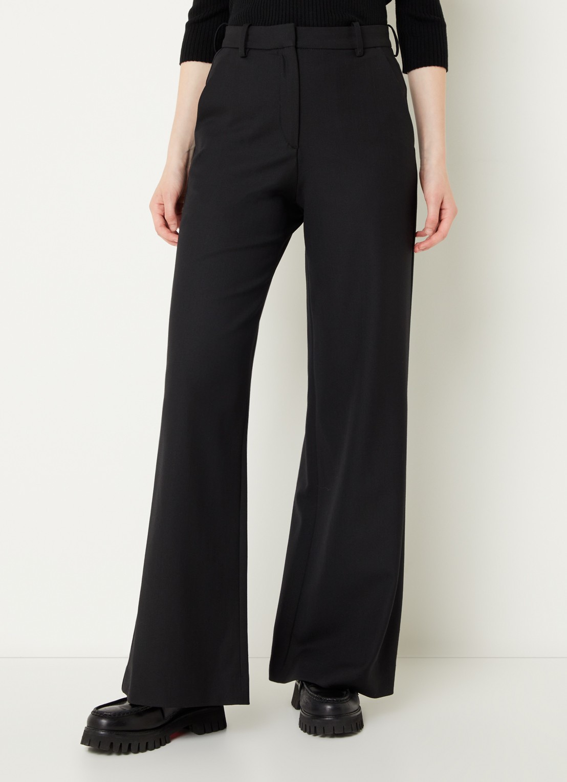 Maje High waist wide fit pantalon in wolblend met steekzakken - detail 4 zwart