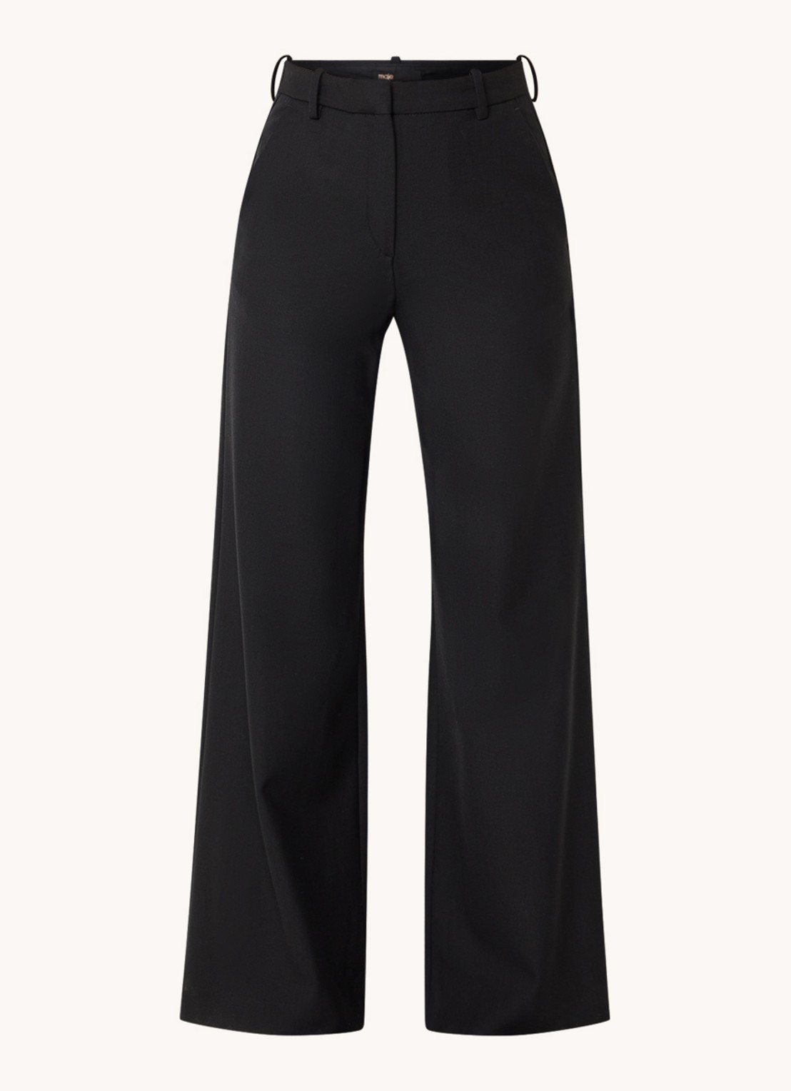 Maje High waist wide fit pantalon in wolblend met steekzakken - voorkant 2 zwart
