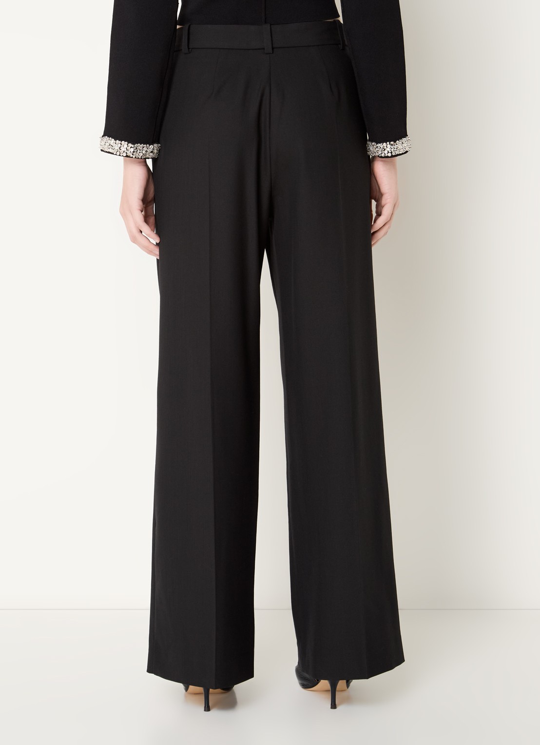 Maje High waist wide fit pantalon in wolblend met steekzakken - achterkant 4 zwart