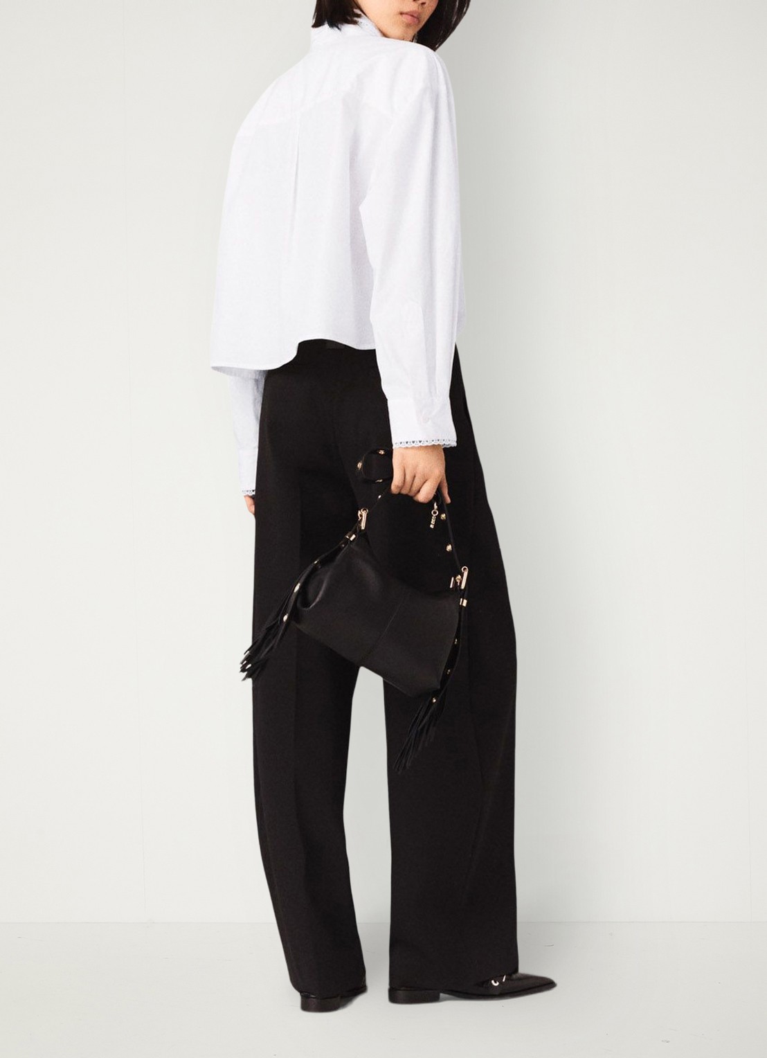 Maje High waist wide fit pantalon in wolblend met steekzakken - achterkant 5 zwart