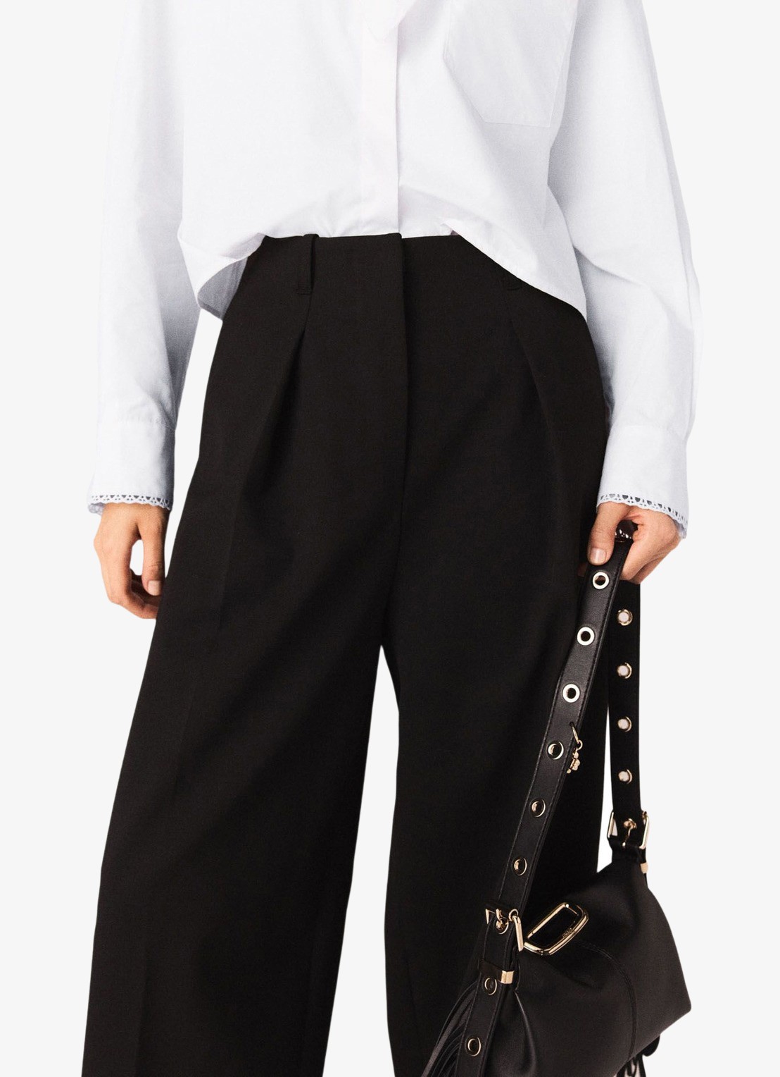 Maje High waist wide fit pantalon in wolblend met steekzakken - detail 4 zwart