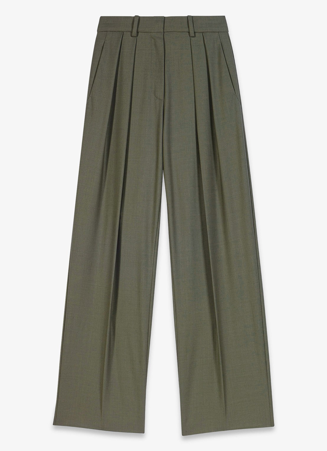 Maje High waist wide fit pantalon in wolblend - voorkant 2 legergroen
