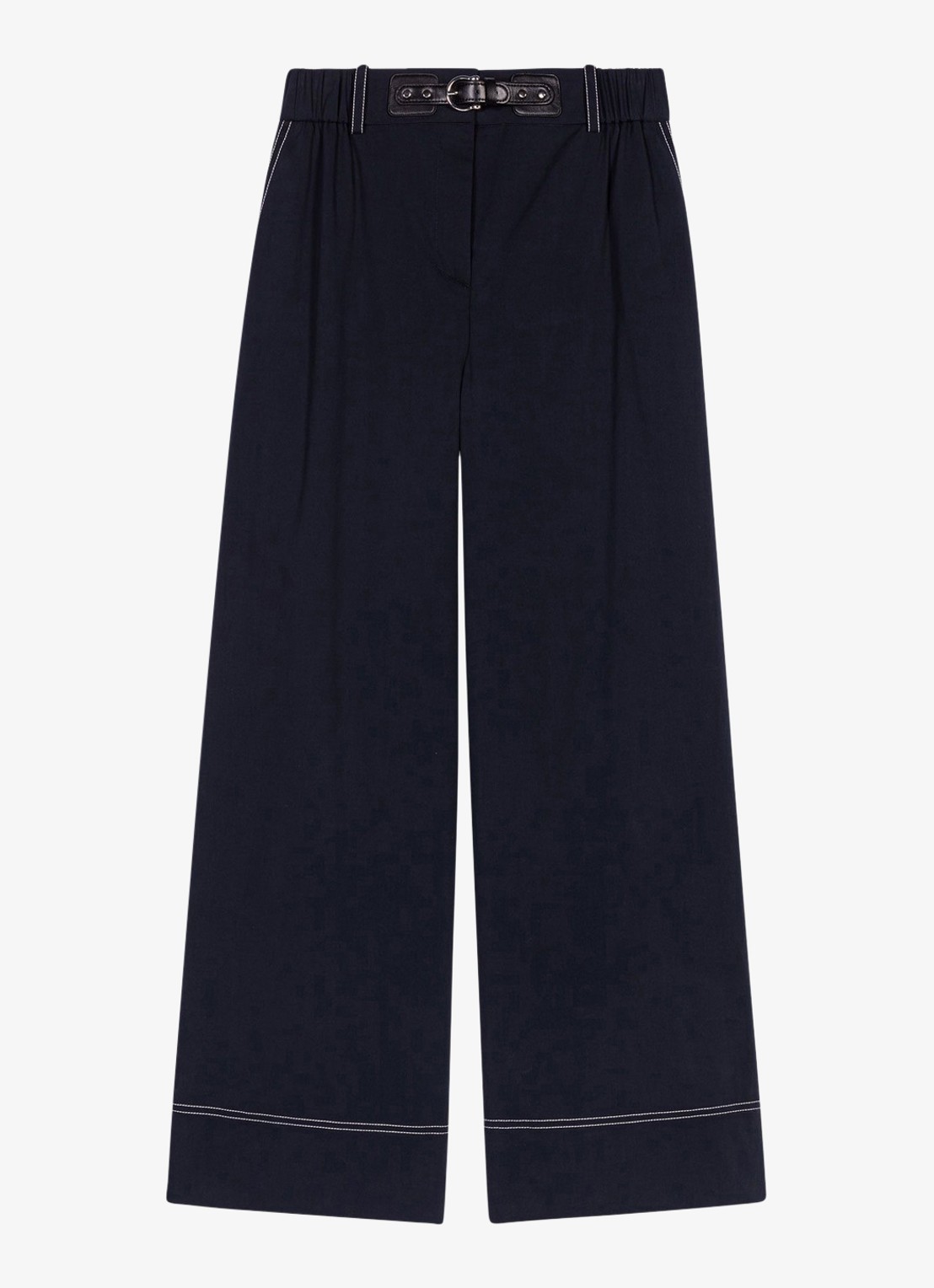 Maje High waist wide fit pantalon met ceintuur - voorkant 2 donkerblauw