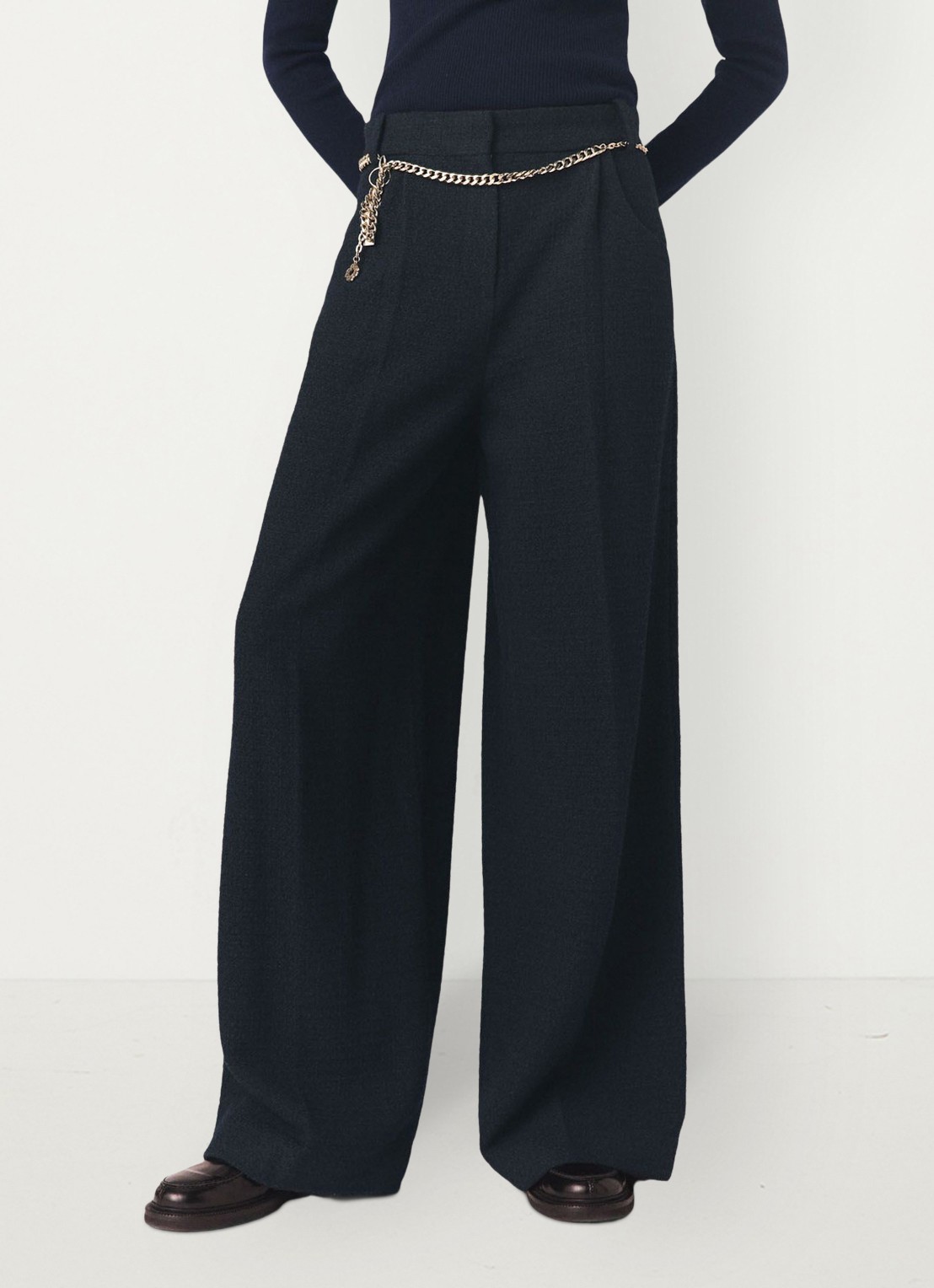 Maje High waist wide fit pantalon met steekzakken - detail 4 donkerblauw