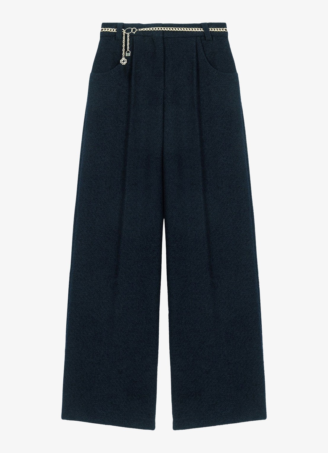 Maje High waist wide fit pantalon met steekzakken - voorkant 3 donkerblauw