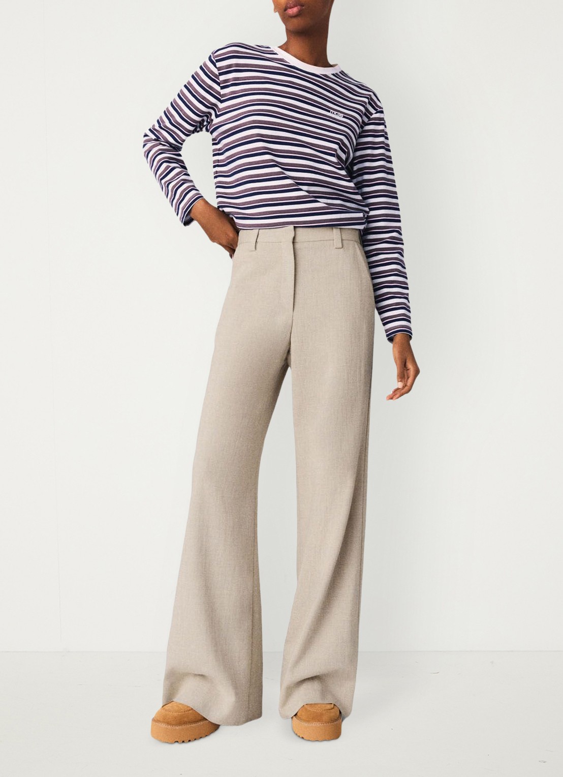 Maje High waist wide fit pantalon met steekzakken - detail 3 beige