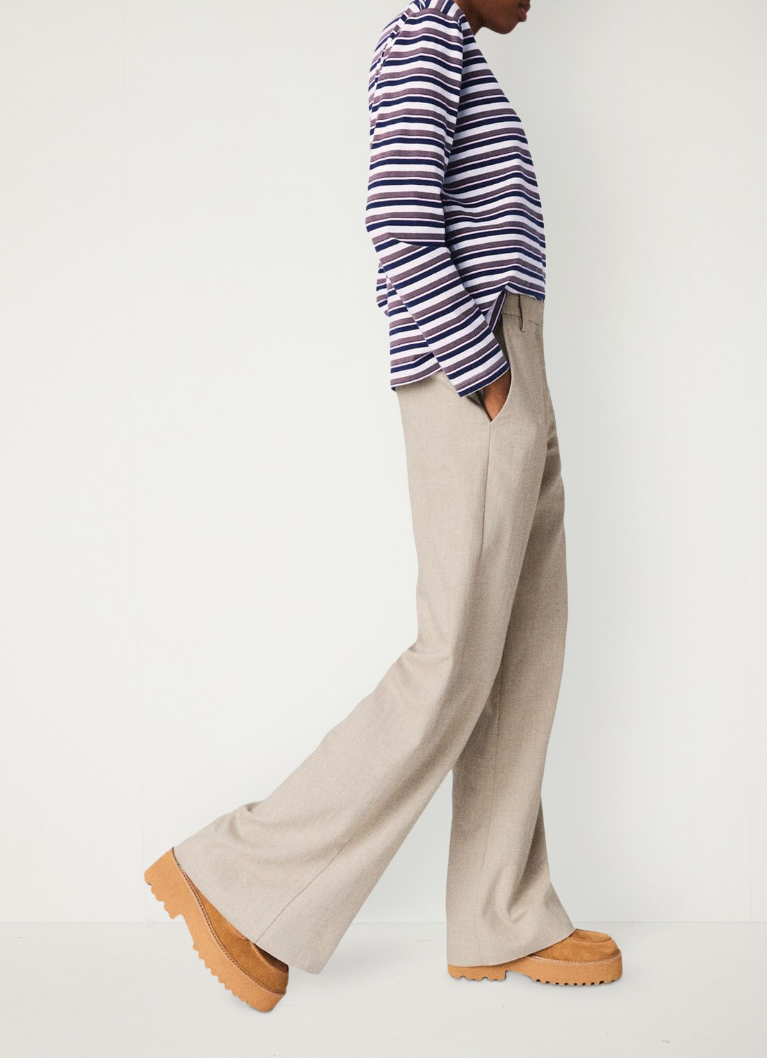 Maje High waist wide fit pantalon met steekzakken - detail 4 beige