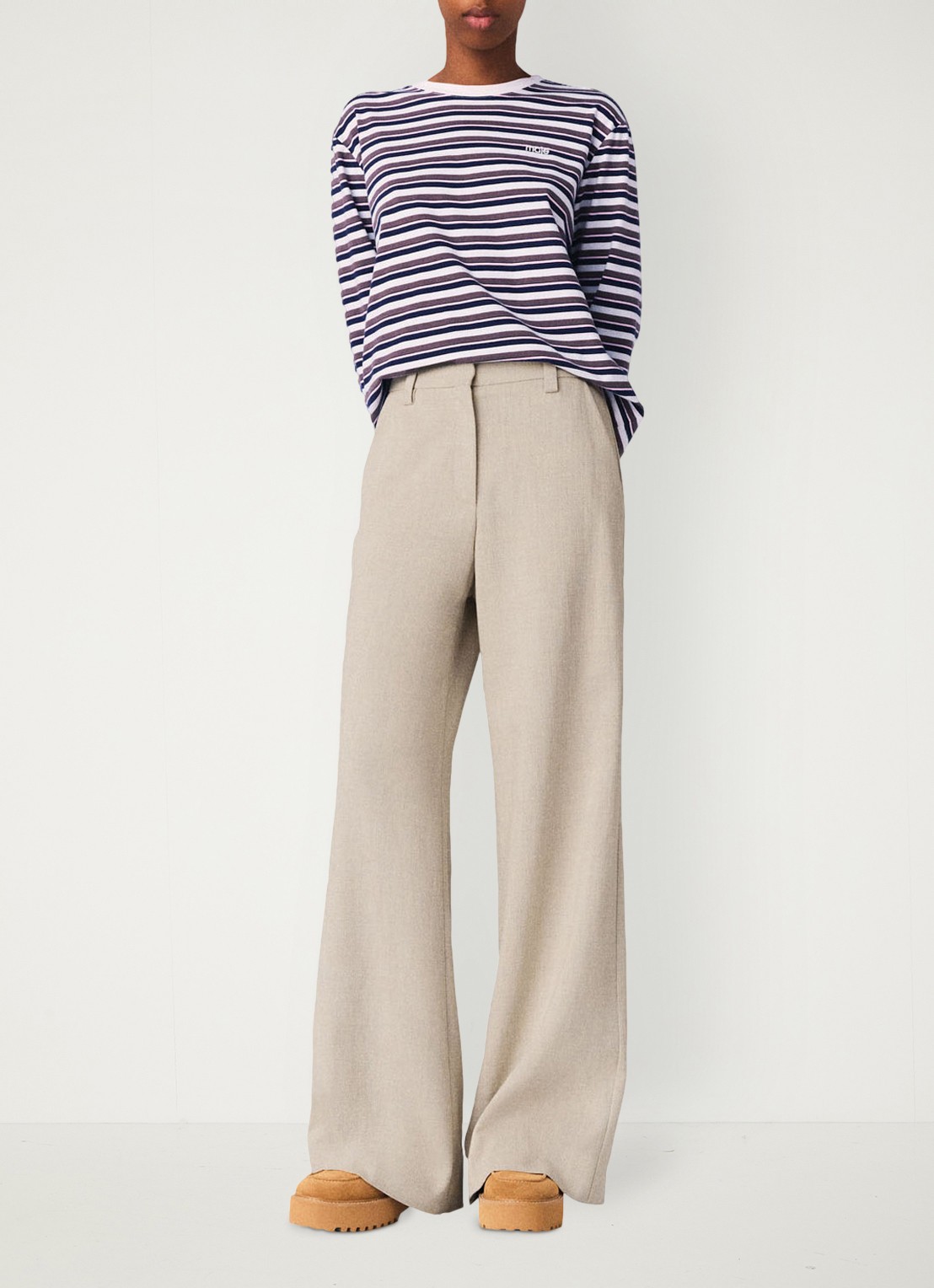 Maje High waist wide fit pantalon met steekzakken - voorkant 2 beige