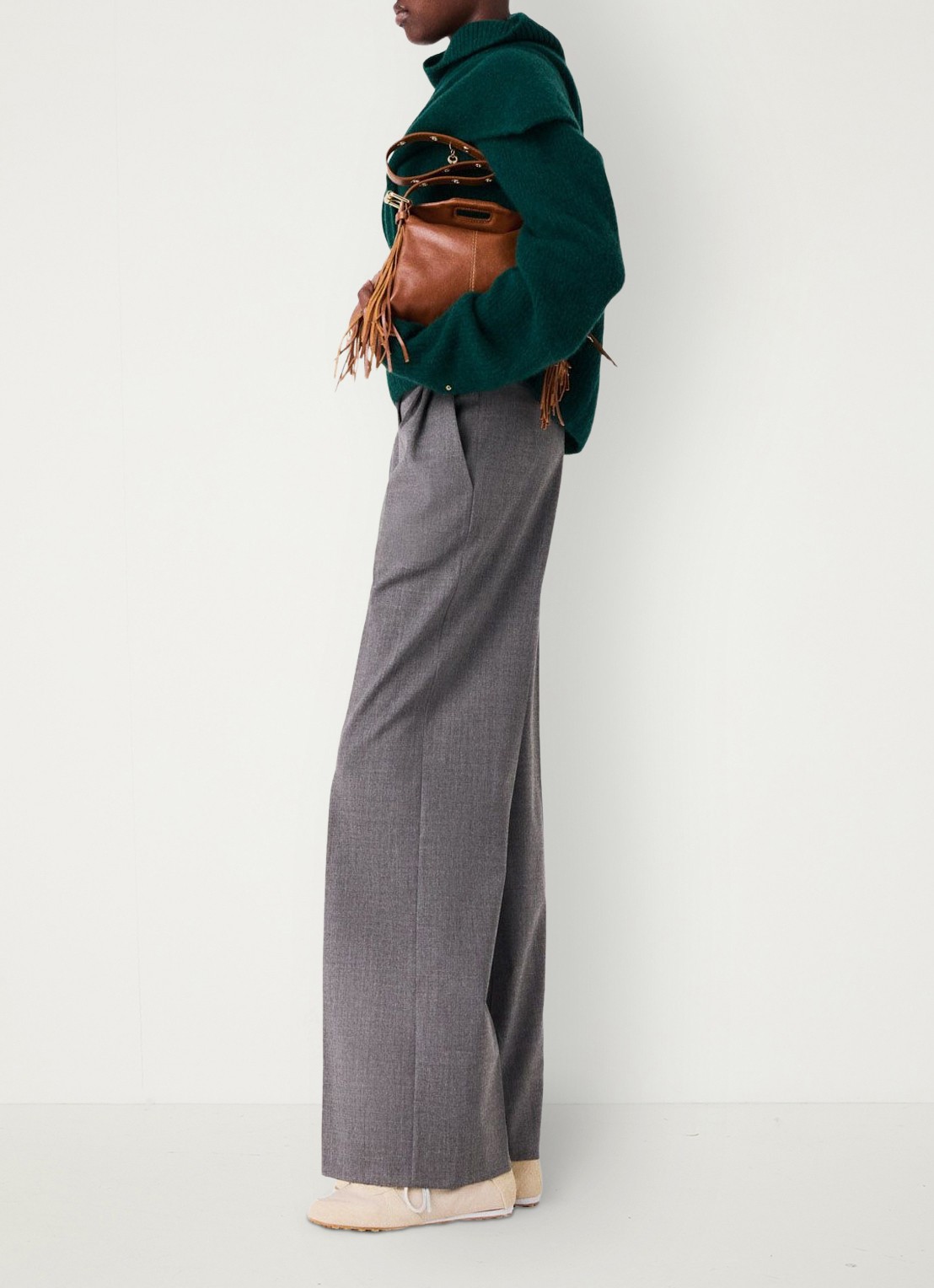 Maje High waist wide fit pantalon met steekzakken - detail 3 grijs