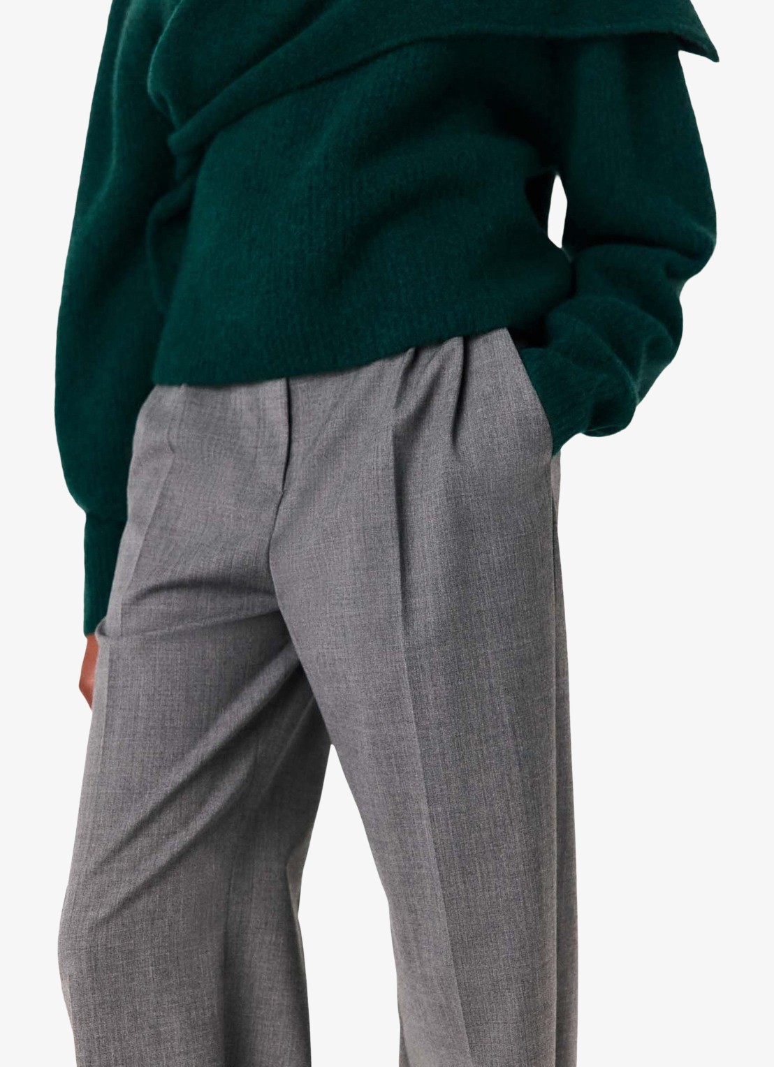 Maje High waist wide fit pantalon met steekzakken - detail 4 grijs