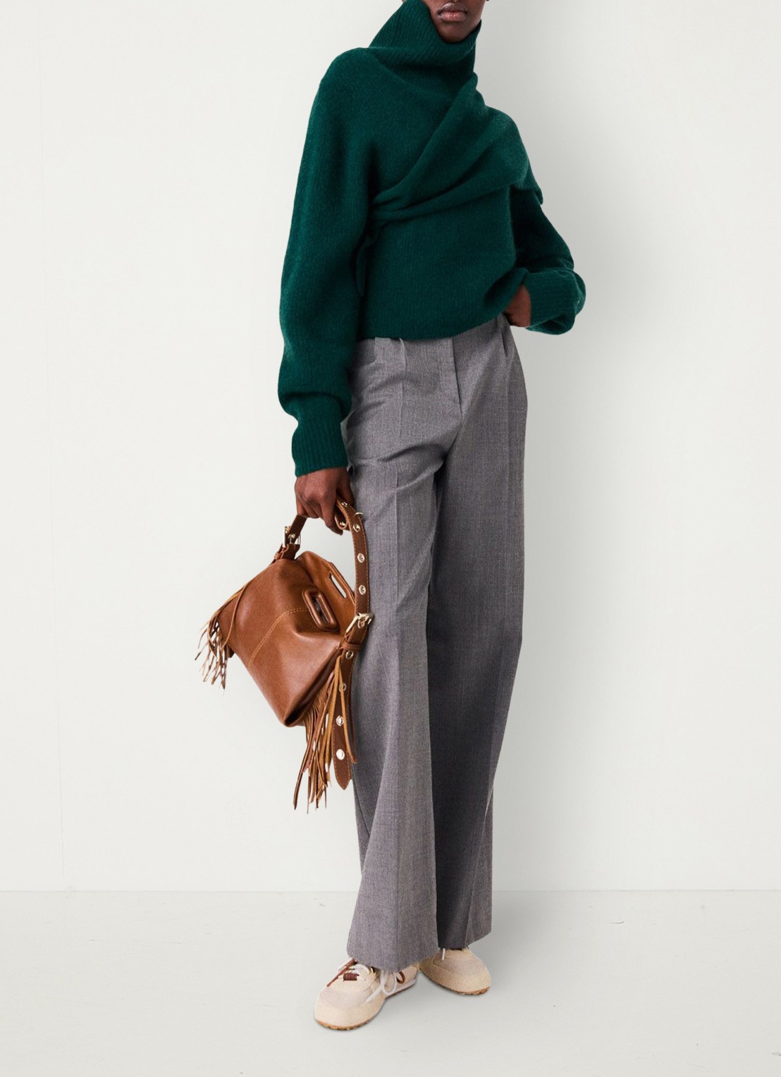 Maje High waist wide fit pantalon met steekzakken - detail 5 grijs