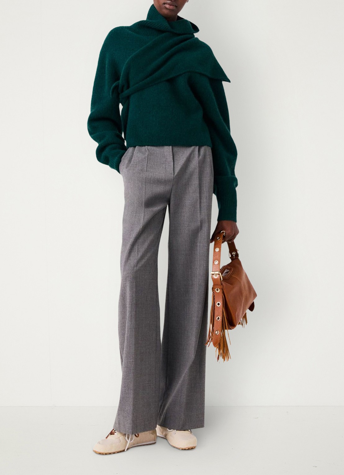 Maje High waist wide fit pantalon met steekzakken - voorkant 2 grijs