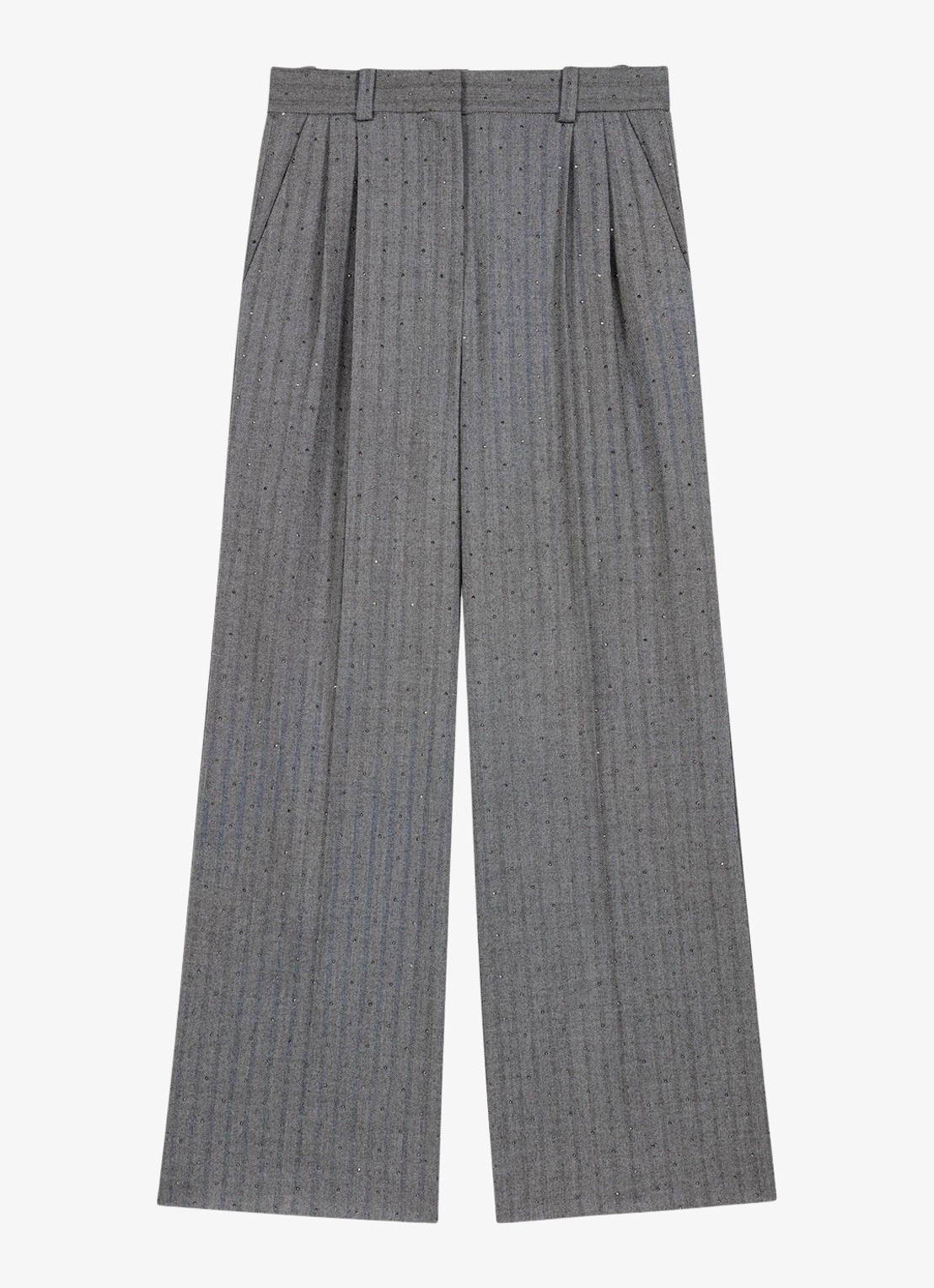 Maje High waist wide fit pantalon met strass - voorkant grijs