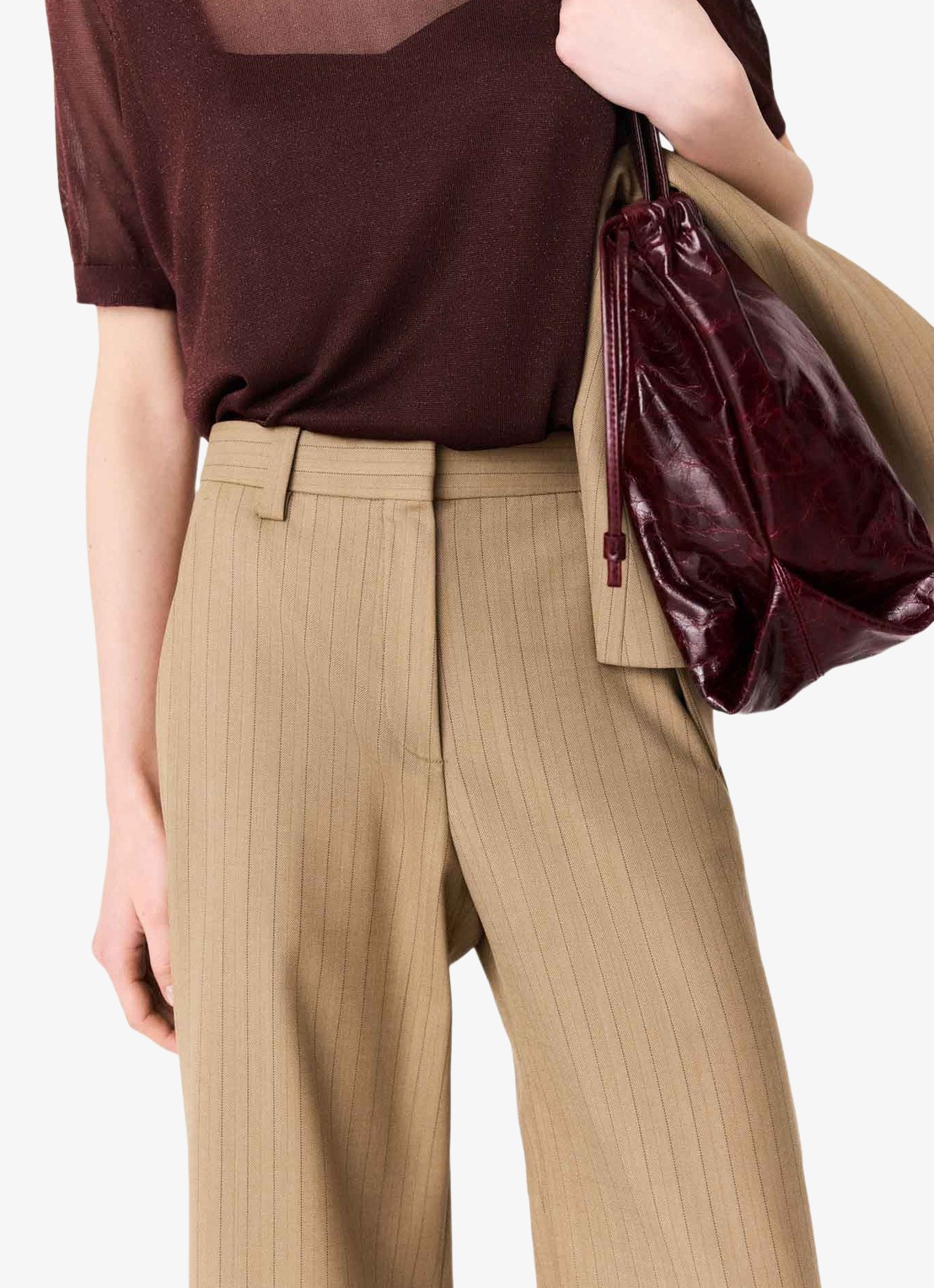 Maje High waist wide fit pantalon met streepprint - detail 3 beige