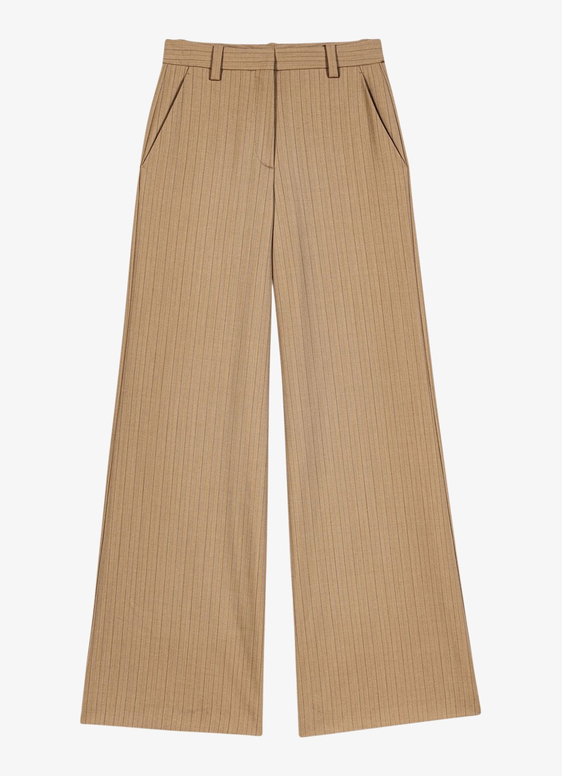 Maje High waist wide fit pantalon met streepprint - voorkant 6 beige