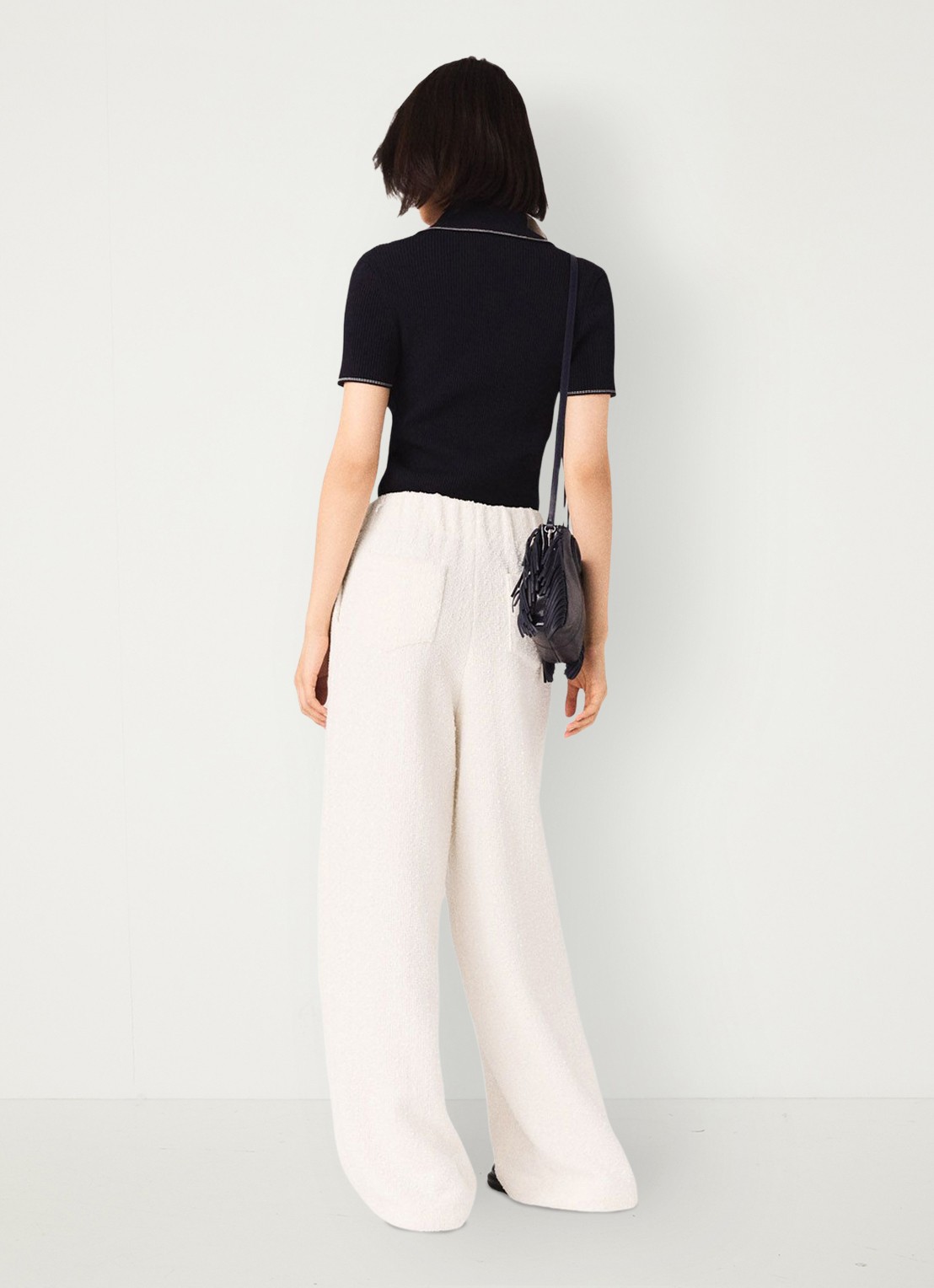 Maje High waist wide fit pantalon met tweed-look - achterkant 4 beige
